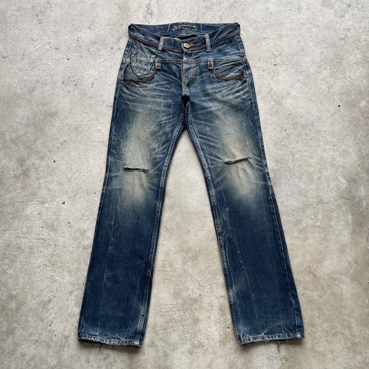 Japanese Brand W31💥 Red Pepper Japan Embroided Skull Rusty Jeans Pants RARE Size US 31 - 2 Thumbnail