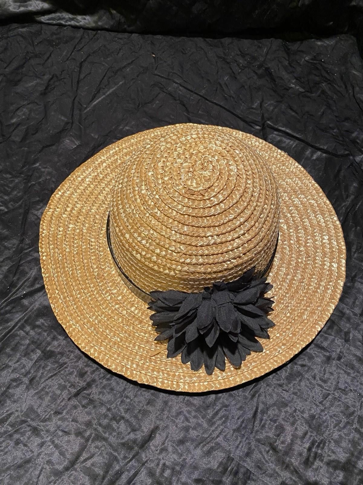 The Unbranded Brand Women’s Woven Hat W/ Black Raised Flower- One Size Fits Most Size ONE SIZE - 1 Thumbnail