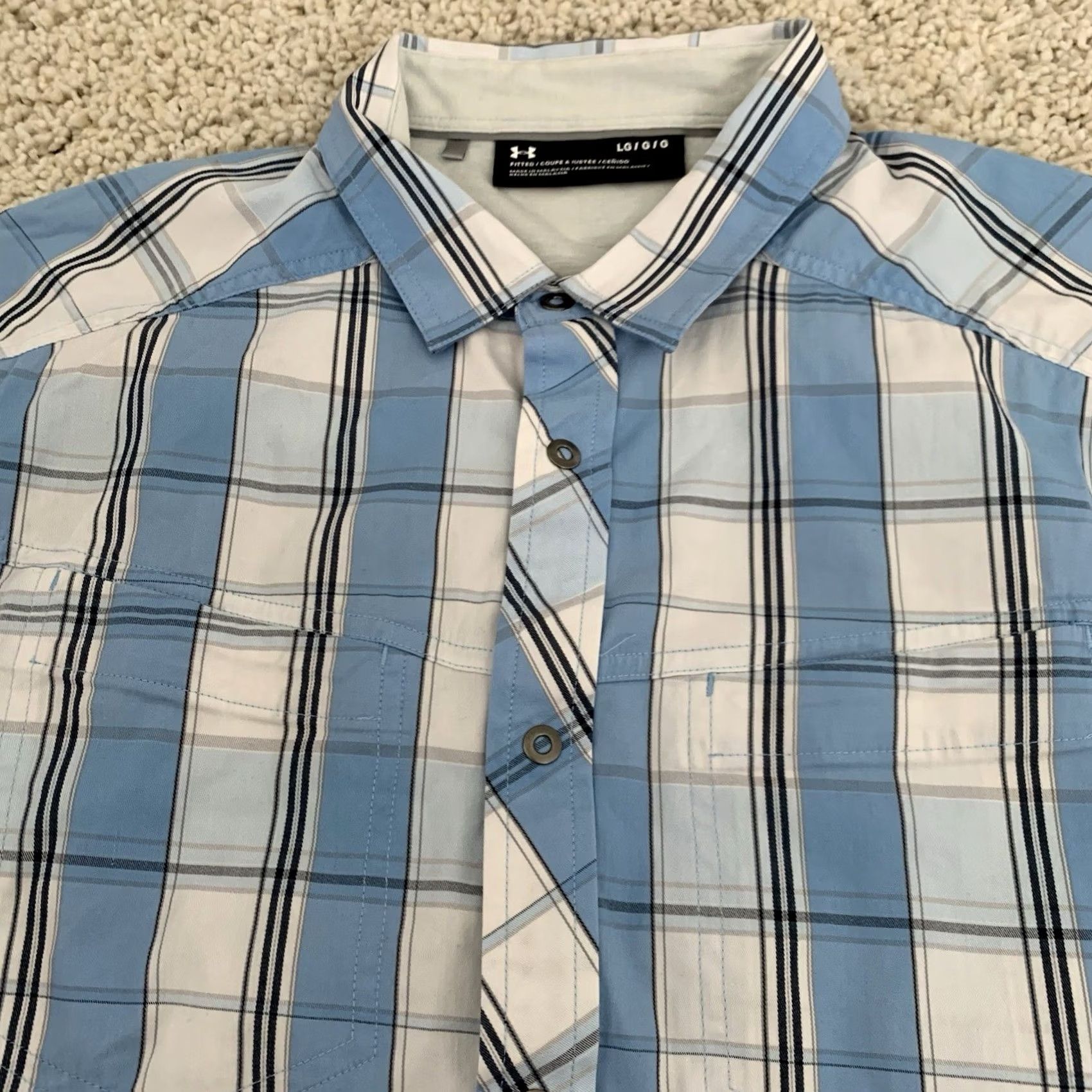 Under Armour Under Armour Shirt Mens Large Blue Plaid Woven Fishing Fitted Button Up HITCH Casual Collared Short Sleeve Activewear Pockets Breathable Mens Size US L / EU 52-54 / 3 - 7 Thumbnail