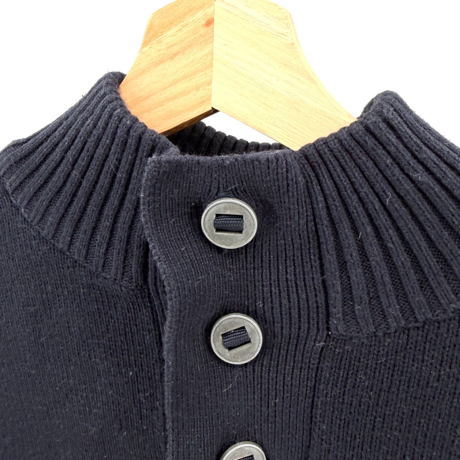 Joseph Abboud Navy Blue 100% Cotton Mock Neck Button Sweater Size US XL / EU 56 / 4 - 2 Thumbnail