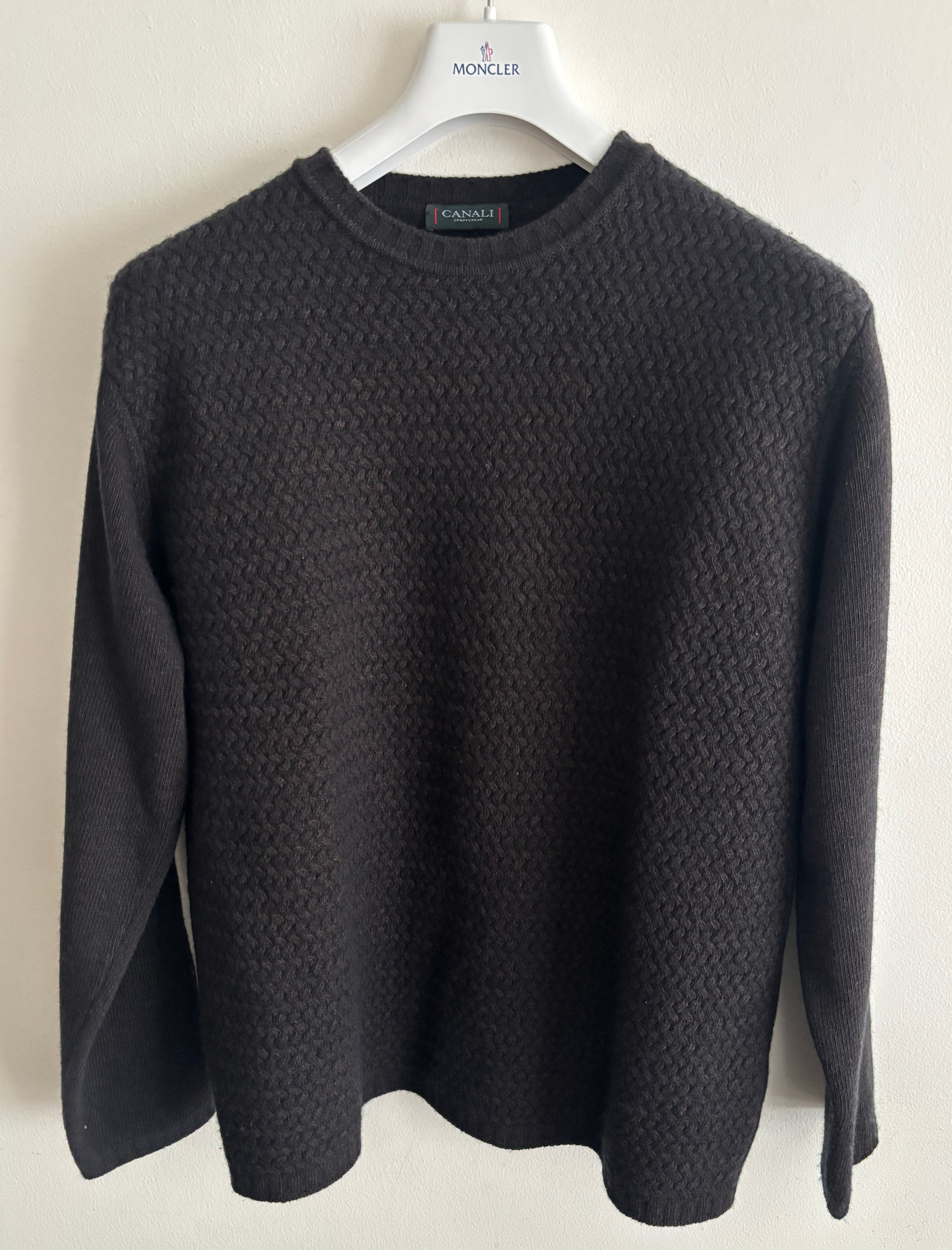 Canali Textured Brown Cashmere Wool Crewneck Sweater - 40/ Large Size US L / EU 52-54 / 3 - 1 Thumbnail