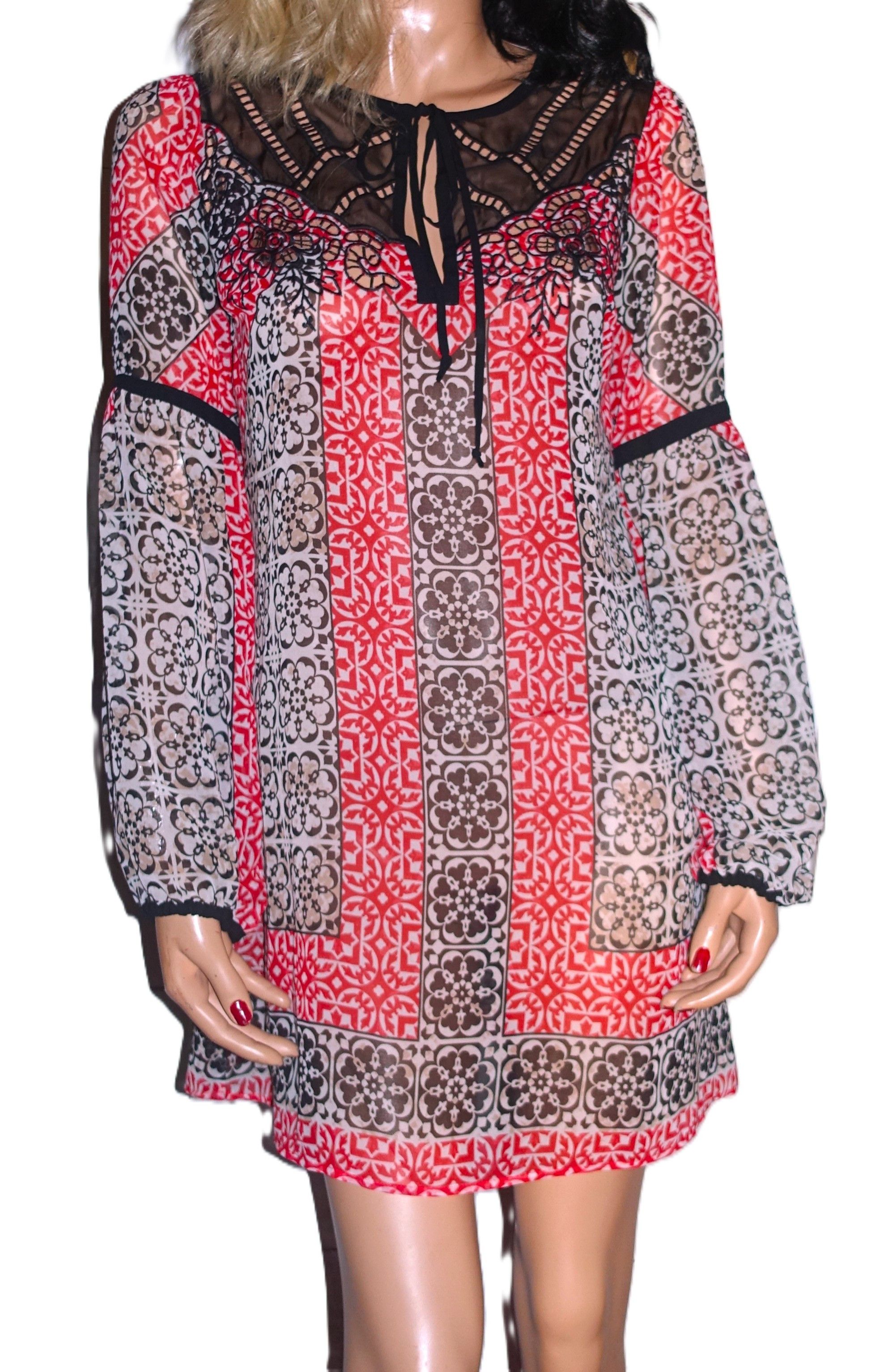 Bebe Bebe Black Red Boho Dress S/P Size S / US 4 / IT 40 - 1 Thumbnail