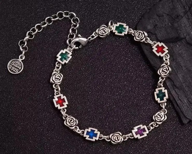 Jewelry Sweet Rose Flower Cross Shiny Colorful Crystal Bracelet Size ONE SIZE - 2 Thumbnail