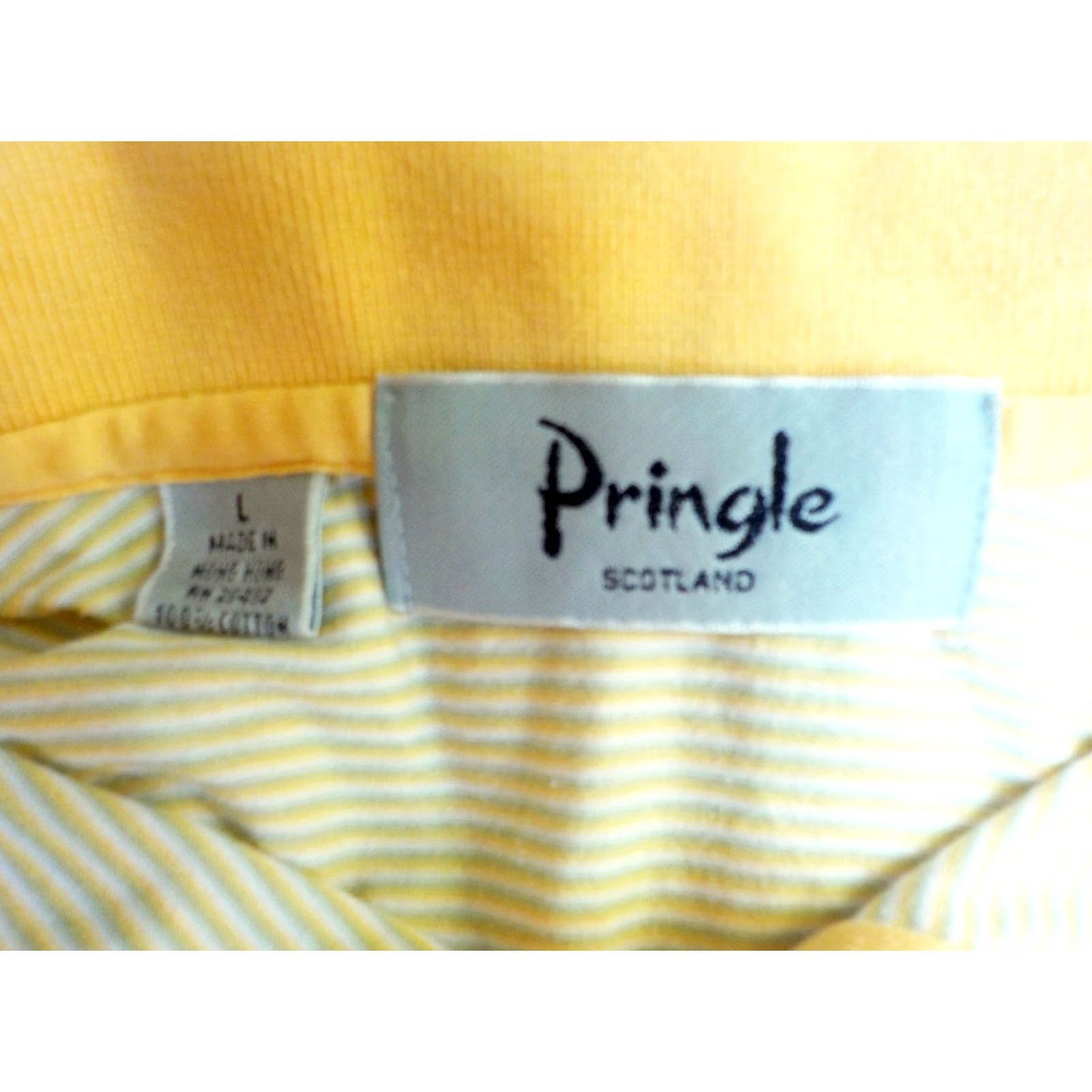 Vintage Pringle SS Polo Shirt Yellow Striped 100% Cotton Large Made in Scotland 1896 Logo Mens Polo Size US L / EU 52-54 / 3 - 4 Thumbnail