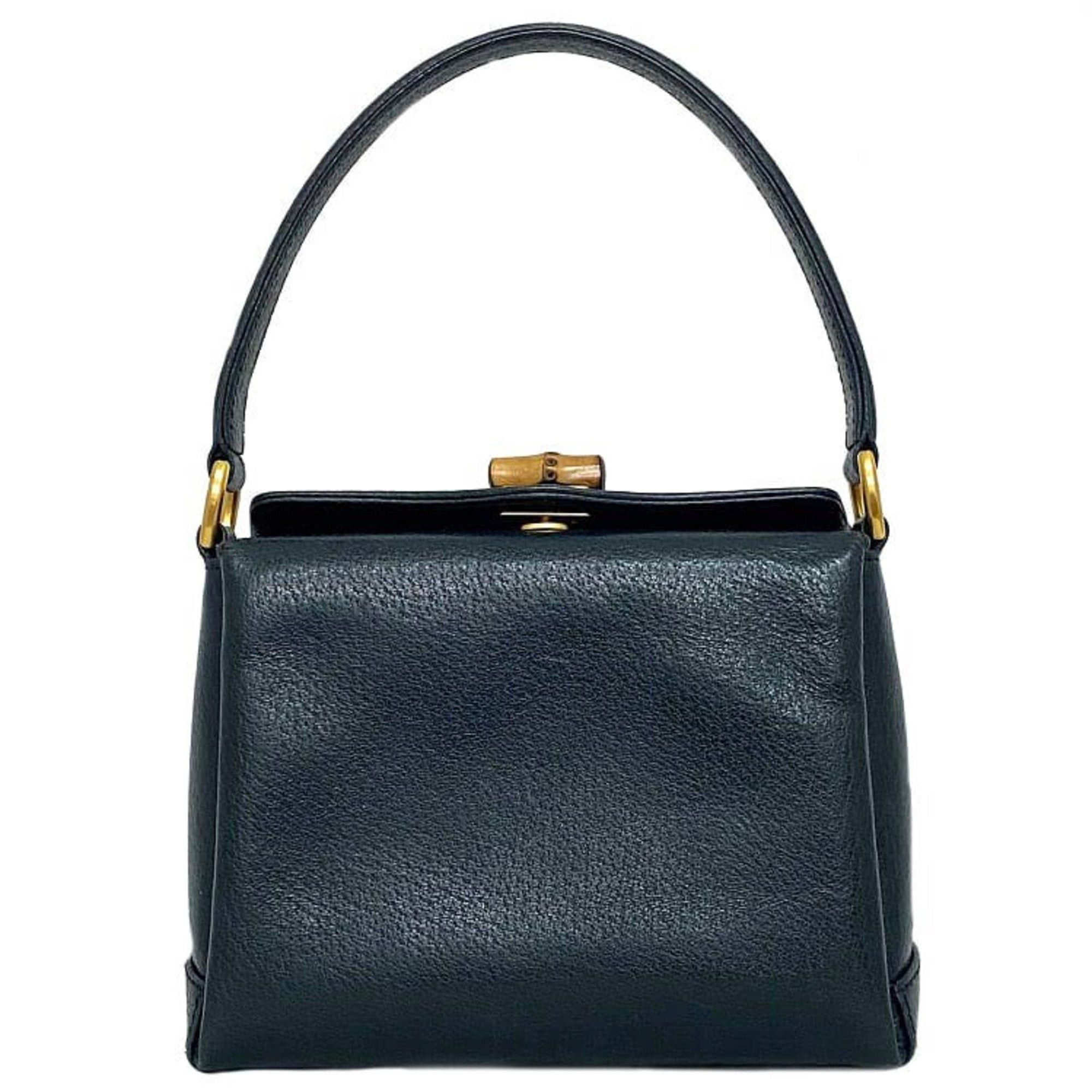image of Gucci Handbag Navy Gold Bamboo 000 33 0240 Leather Turnlock Blue Compact, Women's