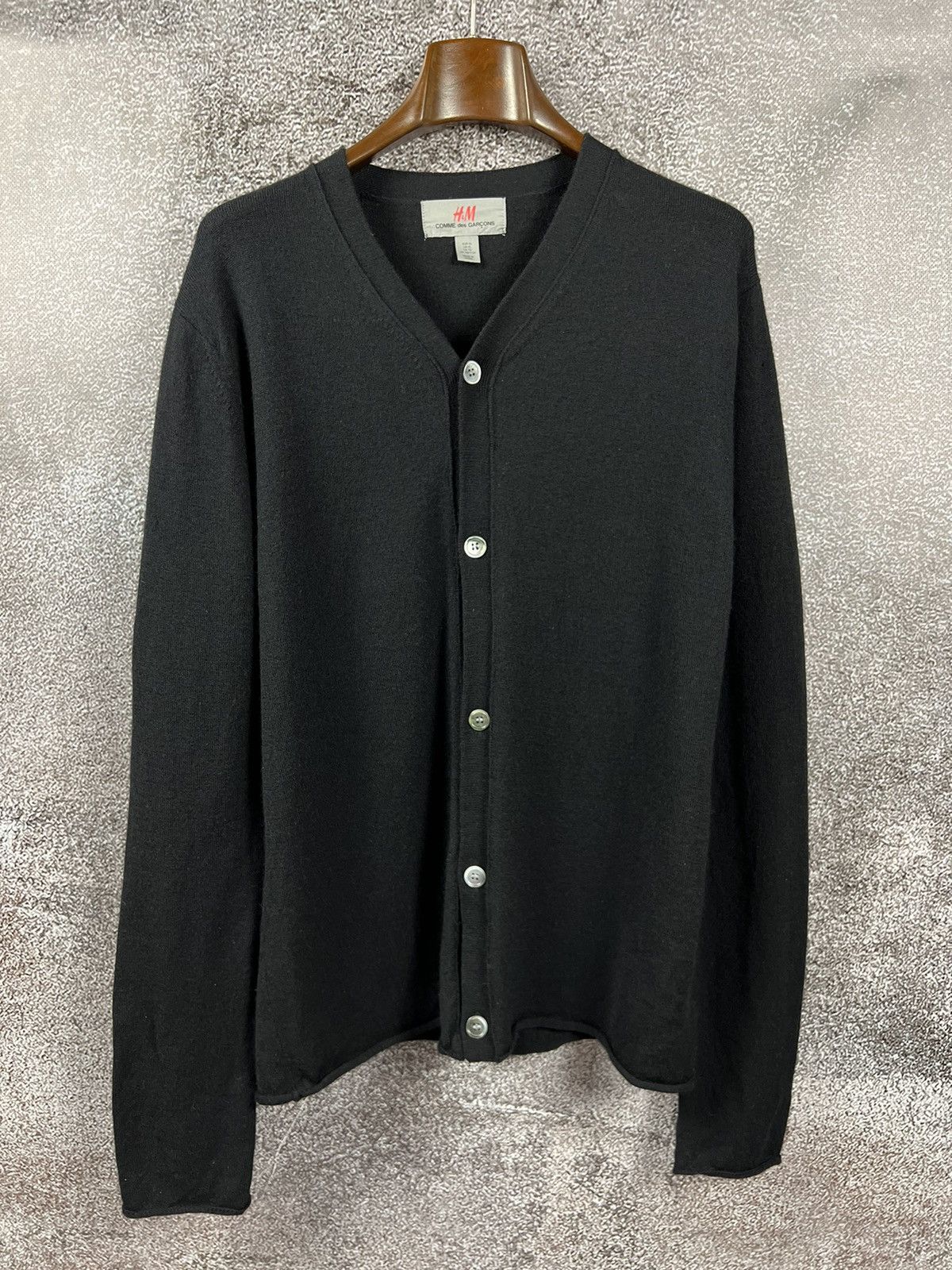 image of 2008 Comme Des Garcons X H&m Men’S Wool Cardigan Raw Edged in Black, Men's (Size Large)