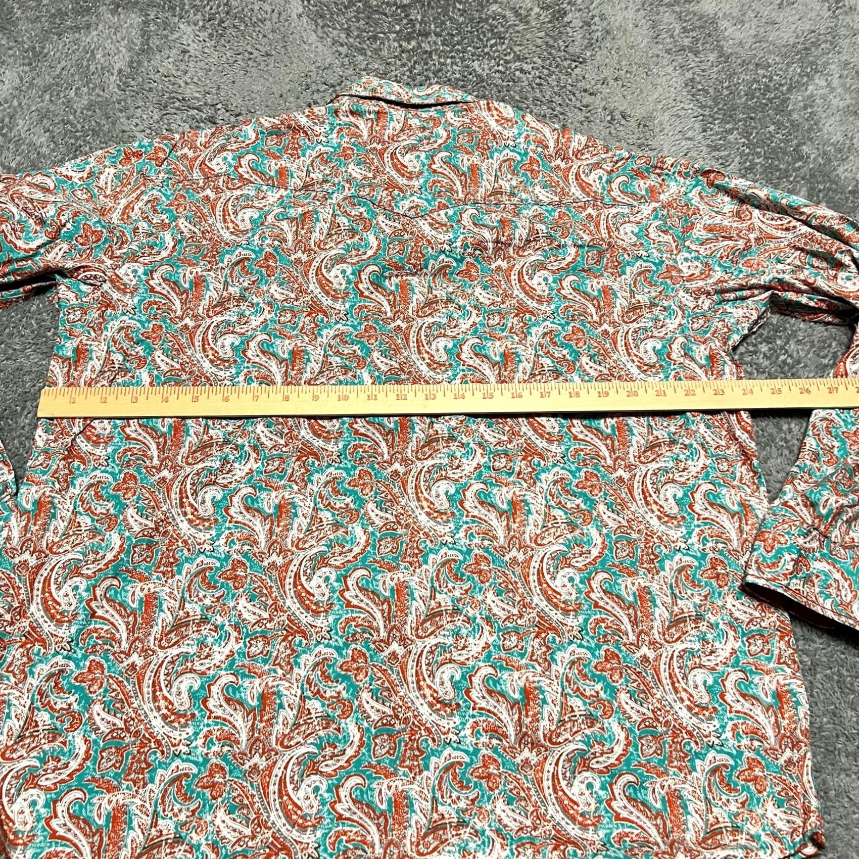 Vintage Panhandle Rough Stock Shirt Mens Large Pearl Snap Paisley All Over Print Green L Regular Long Sleeve Men Size US L / EU 52-54 / 3 - 4 Thumbnail