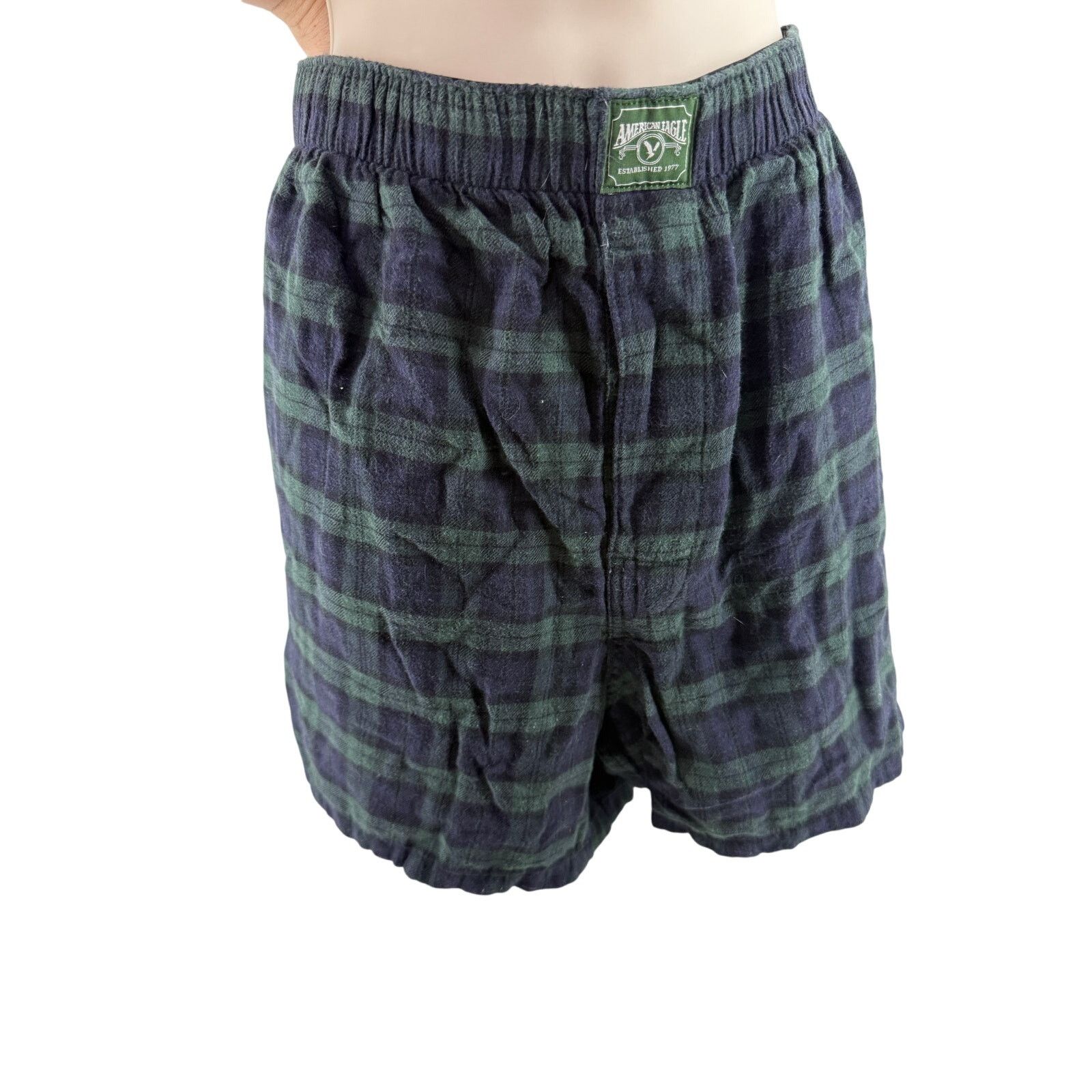 American Eagle Outfitters American Eagle Lounge Flannel Blue Green Plaid Boxer Shorts Size 38" / US 16 / IT 52 - 1 Thumbnail
