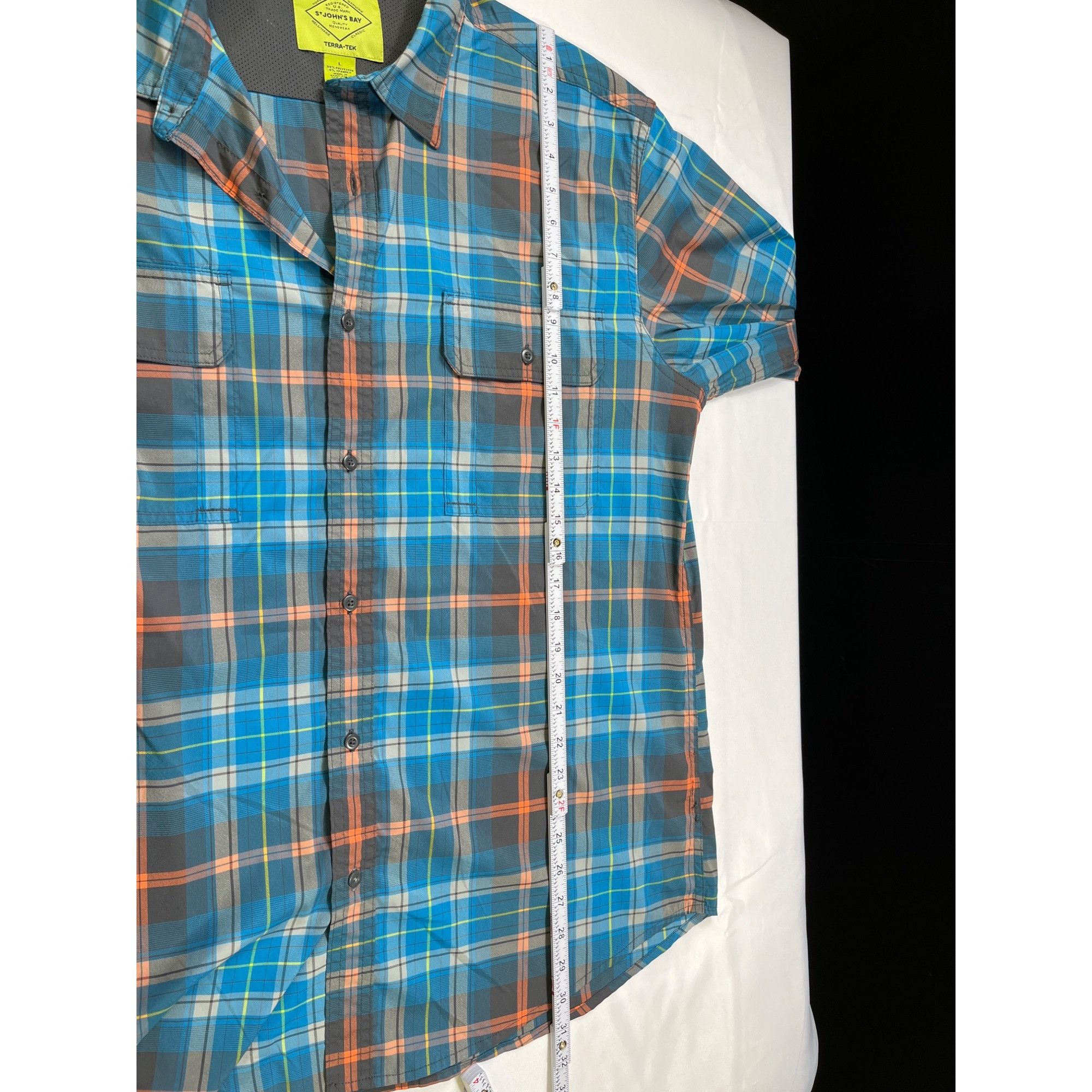 St. Johns Bay St. Johns Bay SKu 7619 Mens blue and Orange Plaid Long Sleev Size US L / EU 52-54 / 3 - 5 Thumbnail