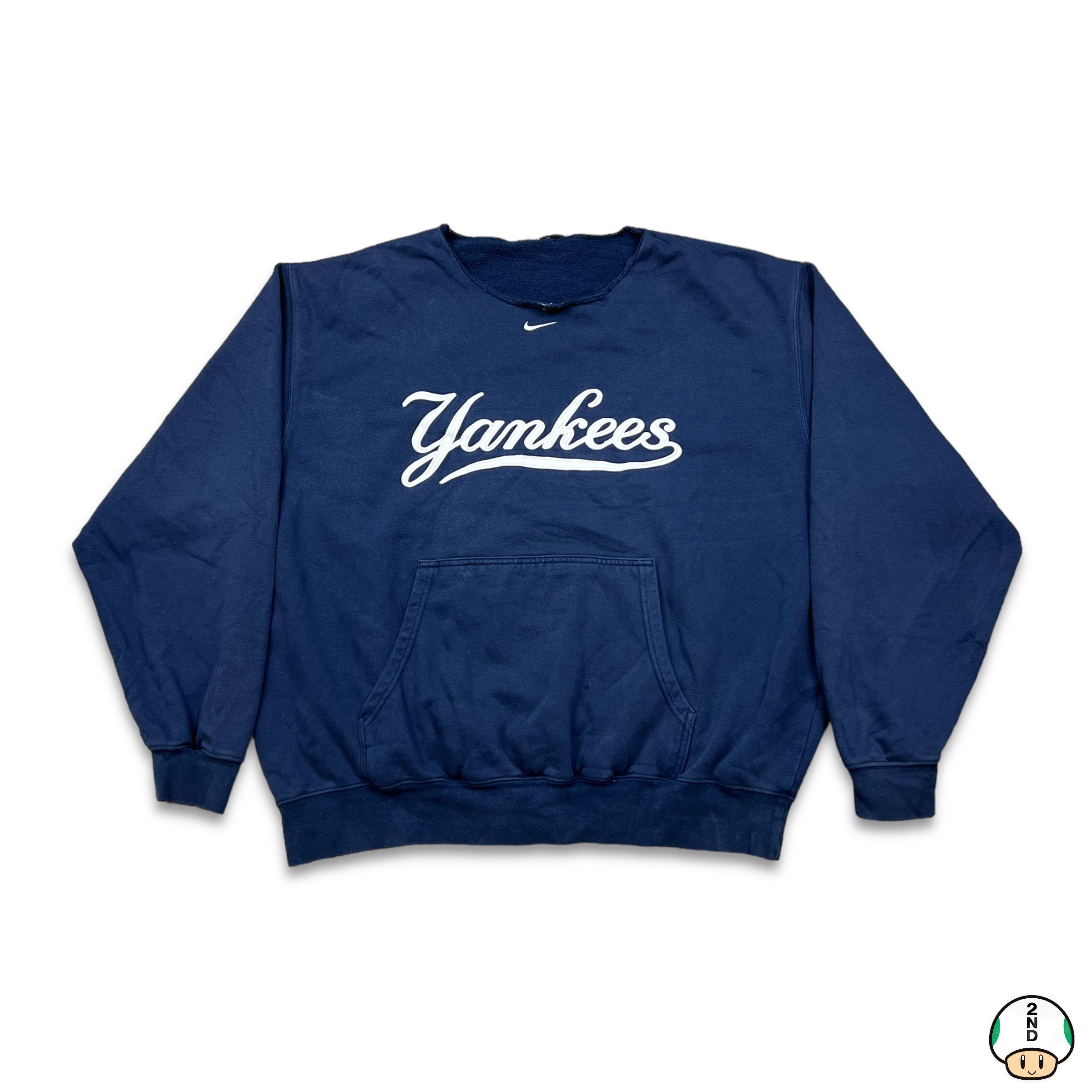 image of New York Yankees x Nike Vintage 90's Thrashed Nike Yankees Center Swoosh Sweatshirt in Blue (Size X