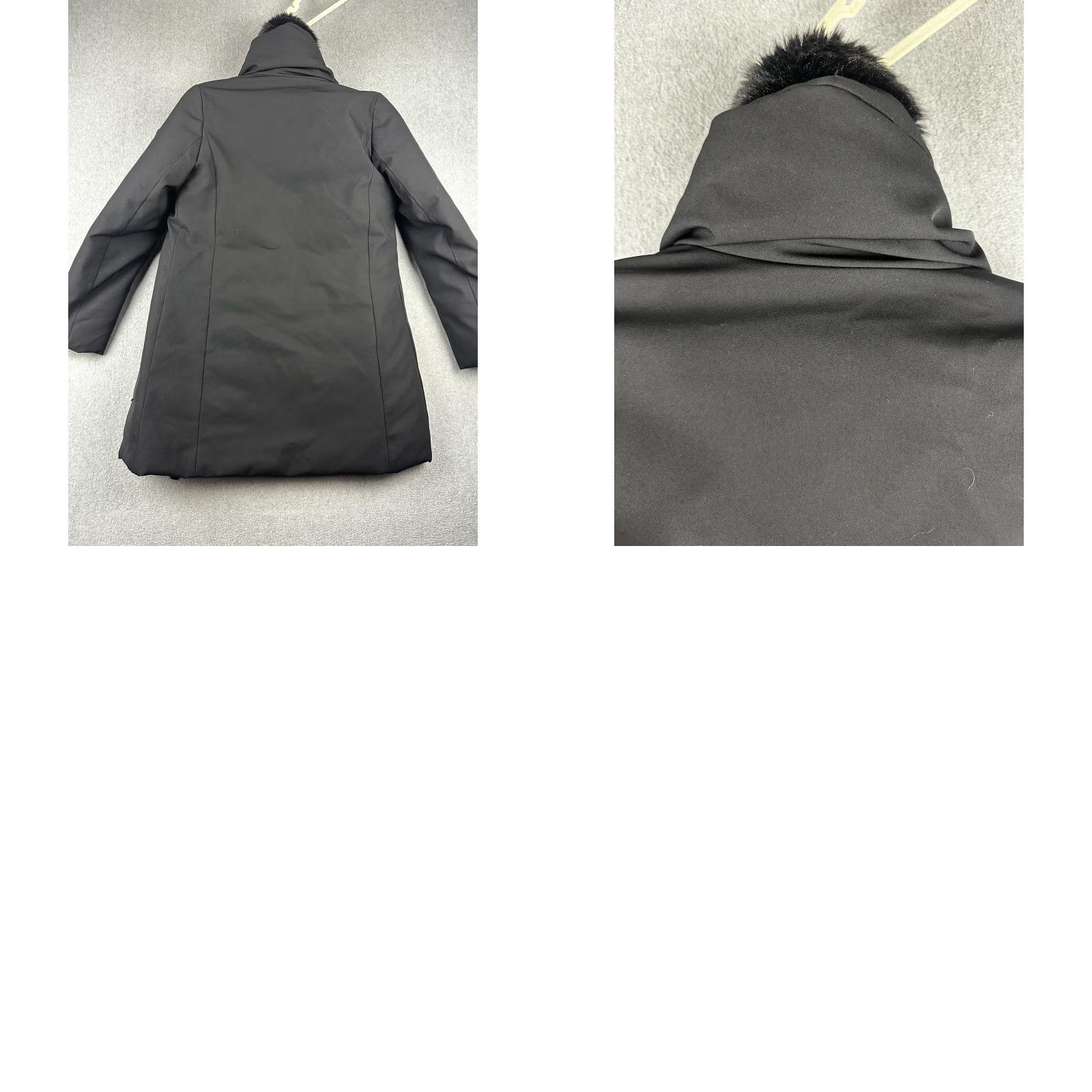 Vintage Derek Lam 10 Crosby Jacket Womens Small Black Faux Fur Hood Long Zip Coat Size S / US 4 / IT 40 - 9 Thumbnail
