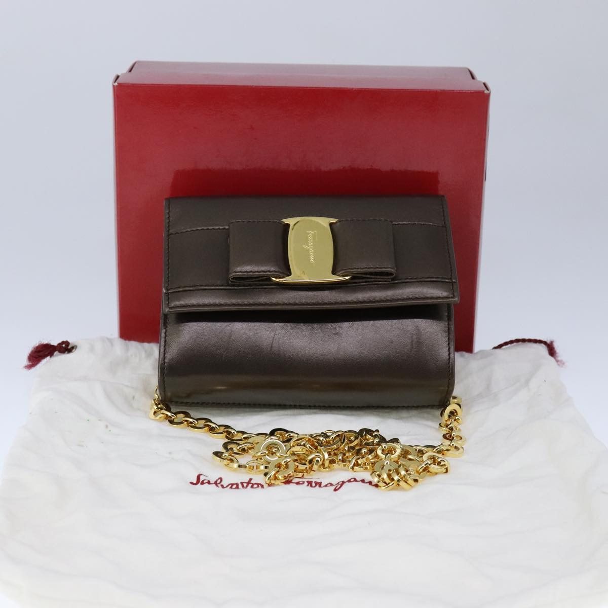 Salvatore Ferragamo Salvatore Ferragamo Vala Chain Shoulder Bag Leather Brown Size ONE SIZE - 12 Thumbnail