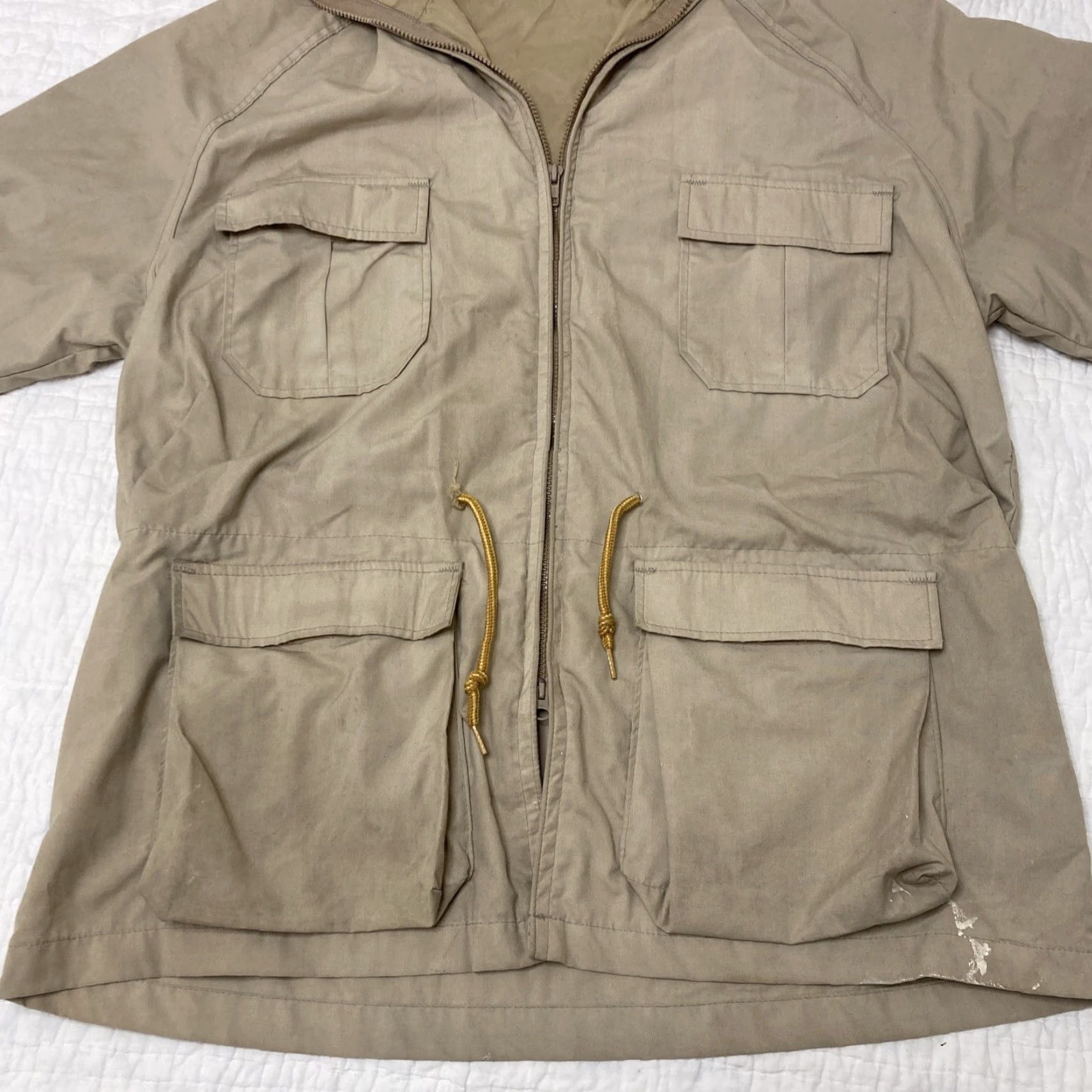 Vintage VINTAGE Woolrich Jacket 80s Mens XL Beige Mid-Length Zip Front Woolrich Rain Coat Cotton Nylon? Size US XL / EU 56 / 4 - 4 Thumbnail