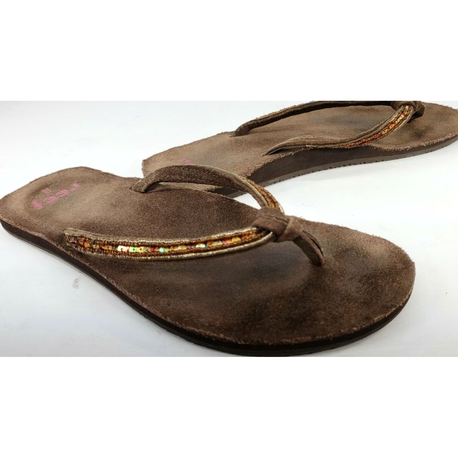 REEF Reef Women's Brown Sparkles Flip Flops Slip On Bling Suede Insoles Sandals Glitter Adult 8M Size US 8 / IT 38 - 5 Thumbnail