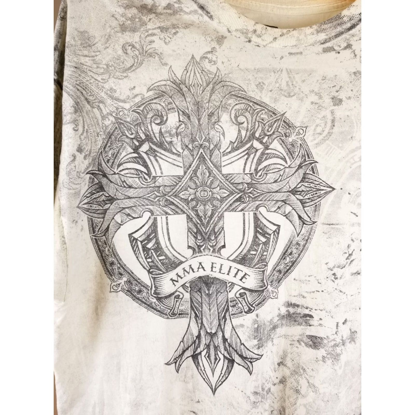 Vintage VINTAGE MMA ELITE Y2K CROSS SKULL GRUNGE T-SHIRT Beige COTTON XLARGE Men Size US XL / EU 56 / 4 - 2 Thumbnail