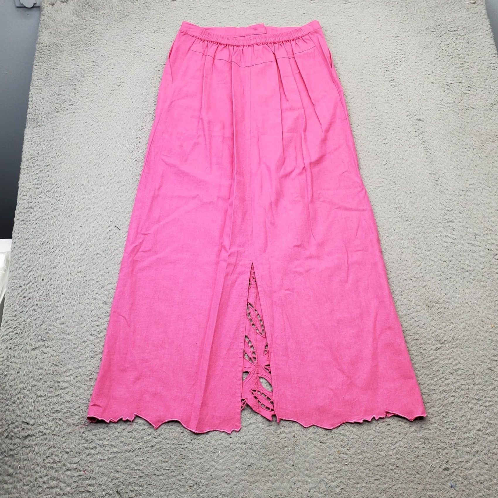 Pinko ISC Long Skirt Womens S Pink Linen Laser Cut Trim Hem Button Front - Casual A-Line/Vent, Lightweight, 34.75" Length, Waist 13.25" - Womens, 36098 Size 28" / US 6 / IT 42 - 2 Thumbnail