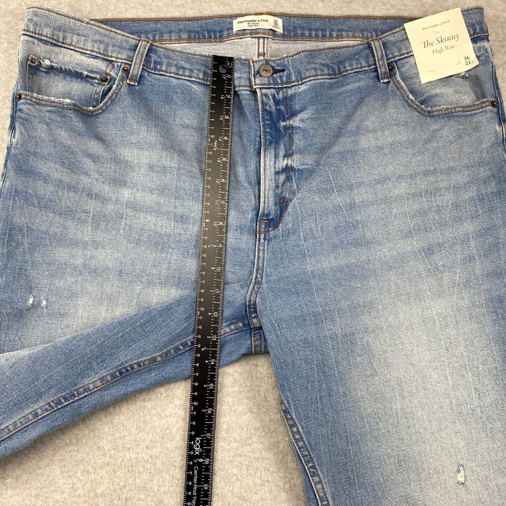 Abercrombie & Fitch Abercrombie & Fitch The Skinny Jeans Womens 22 Short Blue High Rise Stretch NWT Denim 5-Pocket Distressed Buttons Zipper Tapered Modern Girls Mens Size 40" / US 18 - 5 Thumbnail