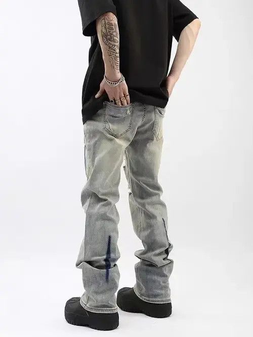 Japanese Brand × Jean Retro yellow mud claw mark wide leg jeans Size US 32 / EU 48 - 2 Thumbnail