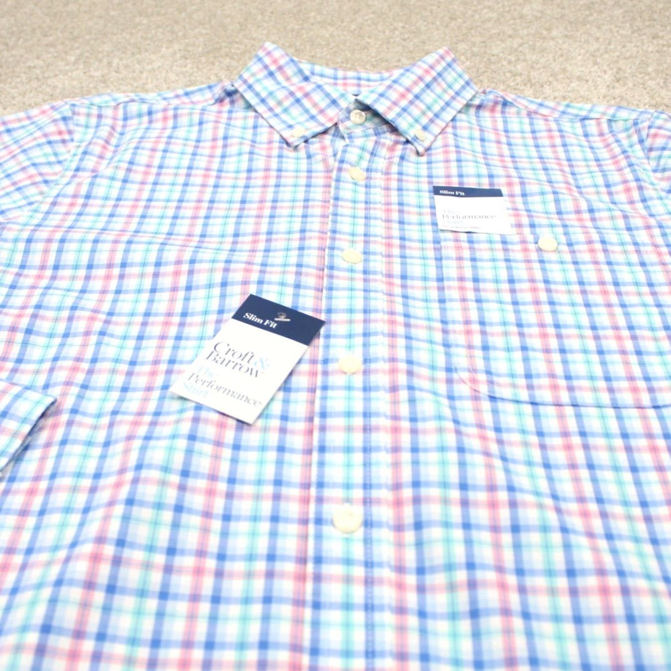 Croft & Barrow Croft & Barrow Shirt Mens Small Blue/Pink Slim Fit Long Sleeve Button-Up Shirt Size US S / EU 44-46 / 1 - 4 Thumbnail