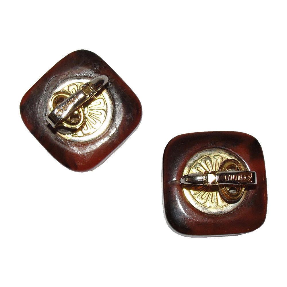 Lanvin Lanvin Brown Swirl Bakelite Headlight Rhinestone Earrings Size ONE SIZE - 3 Thumbnail