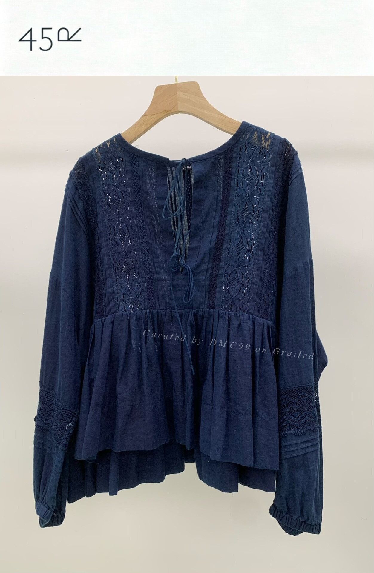 45rpm 45R Indigo Lace Tie Blouse Size M / US 6-8 / IT 42-44 - 1 Thumbnail