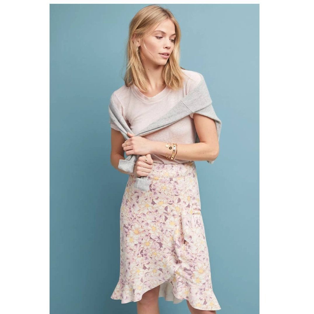 Anthropologie Anthropologie Skye Ruffled Floral Skirt $120 SIZE 6P Peach Size 28" / US 6 / IT 42 - 3 Thumbnail