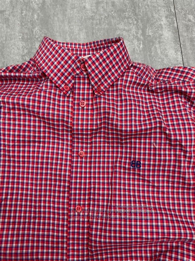 Balenciaga Balenciaga Red and White Plaid Short Sleeve Shirt Size XXS / US 00 / IT 34 - 3 Thumbnail