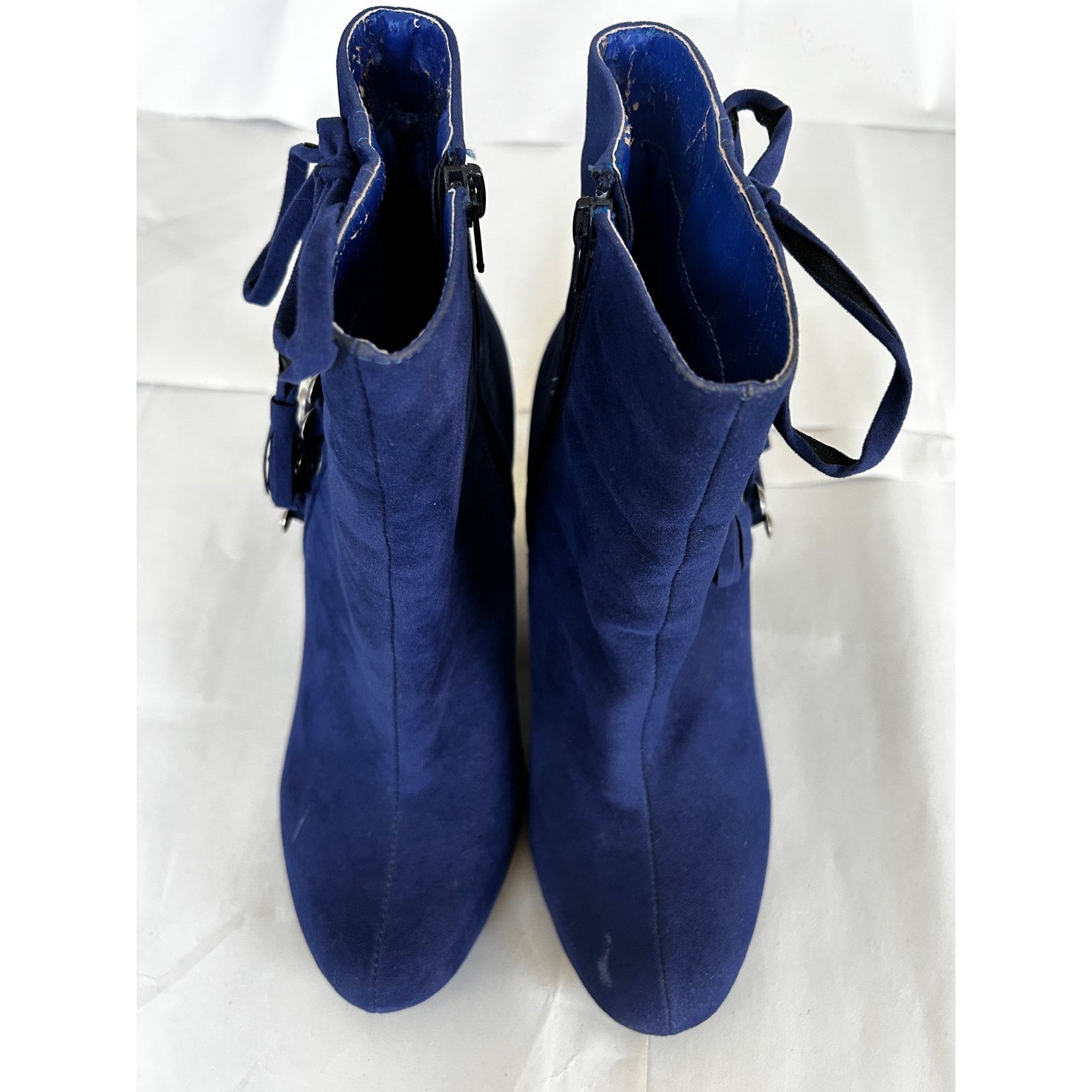 United Bamboo Blue velvet side lacing wedge heeled booties 8/38 Size US 8 / IT 38 - 4 Thumbnail