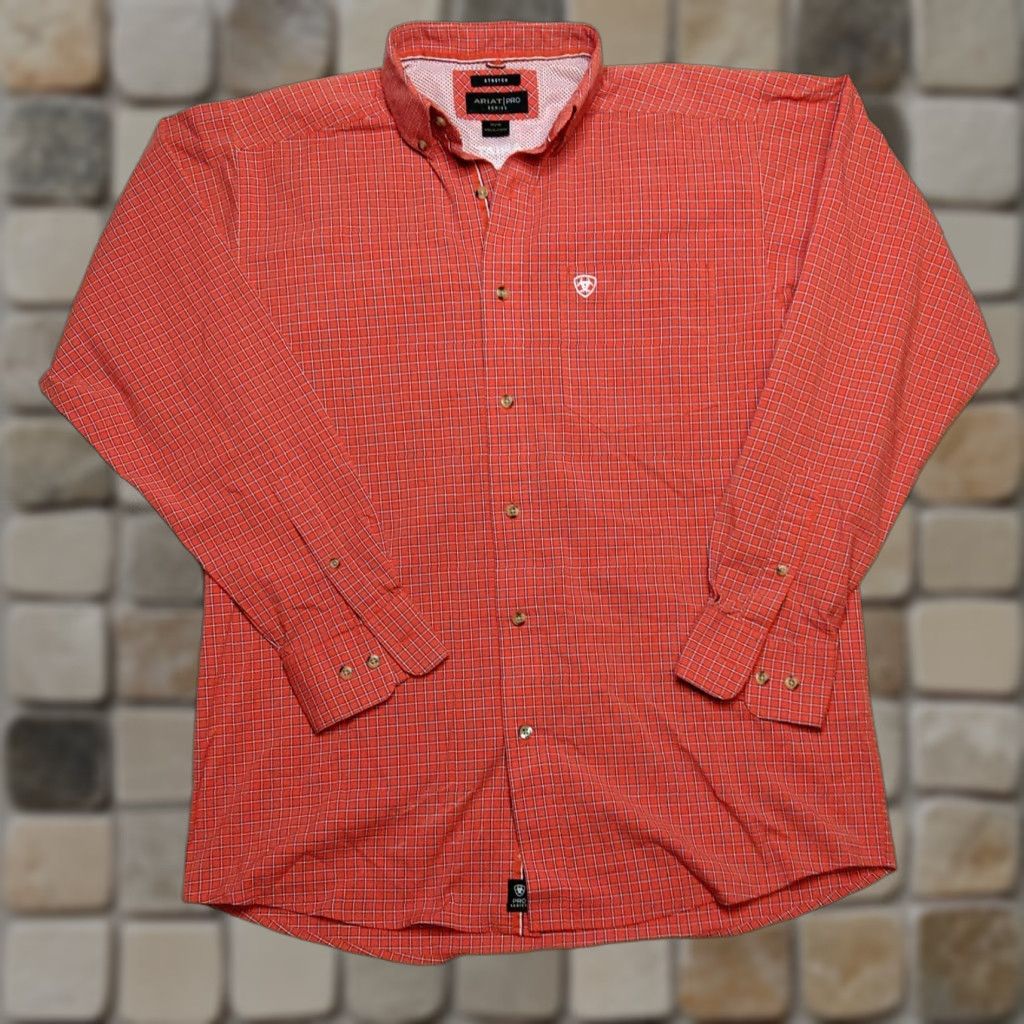 Ariat Ariat Pro Series Shirt Mens M Red Orange Check Button-Down Western Rodeo Shirt Size US M / EU 48-50 / 2 - 1 Thumbnail
