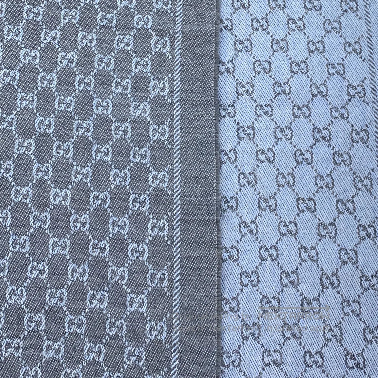 Gucci Guicci Blue-Gray Logo Jacquard Full Print Fringe Scarf| Size ONE SIZE - 7 Thumbnail