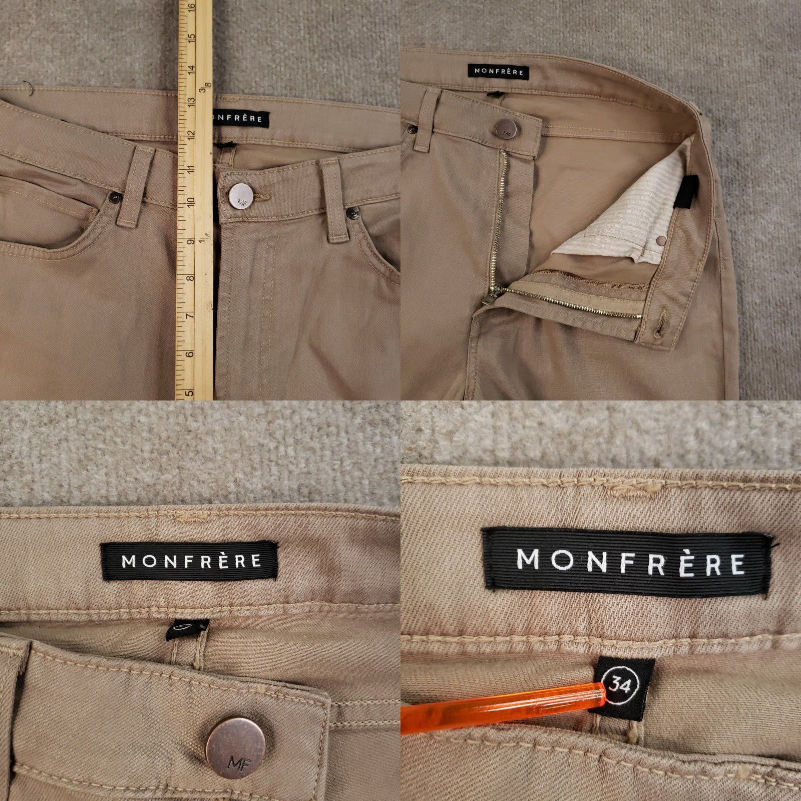 MONFRERE Monfrere Brando Slim Fit Jeans 5 Pocket Beige Green Cotton Polyurethane Regular 32x25 Mens Jeans Straight 5-Pocket USA Vintage No Size US 32 / EU 48 - 8 Thumbnail