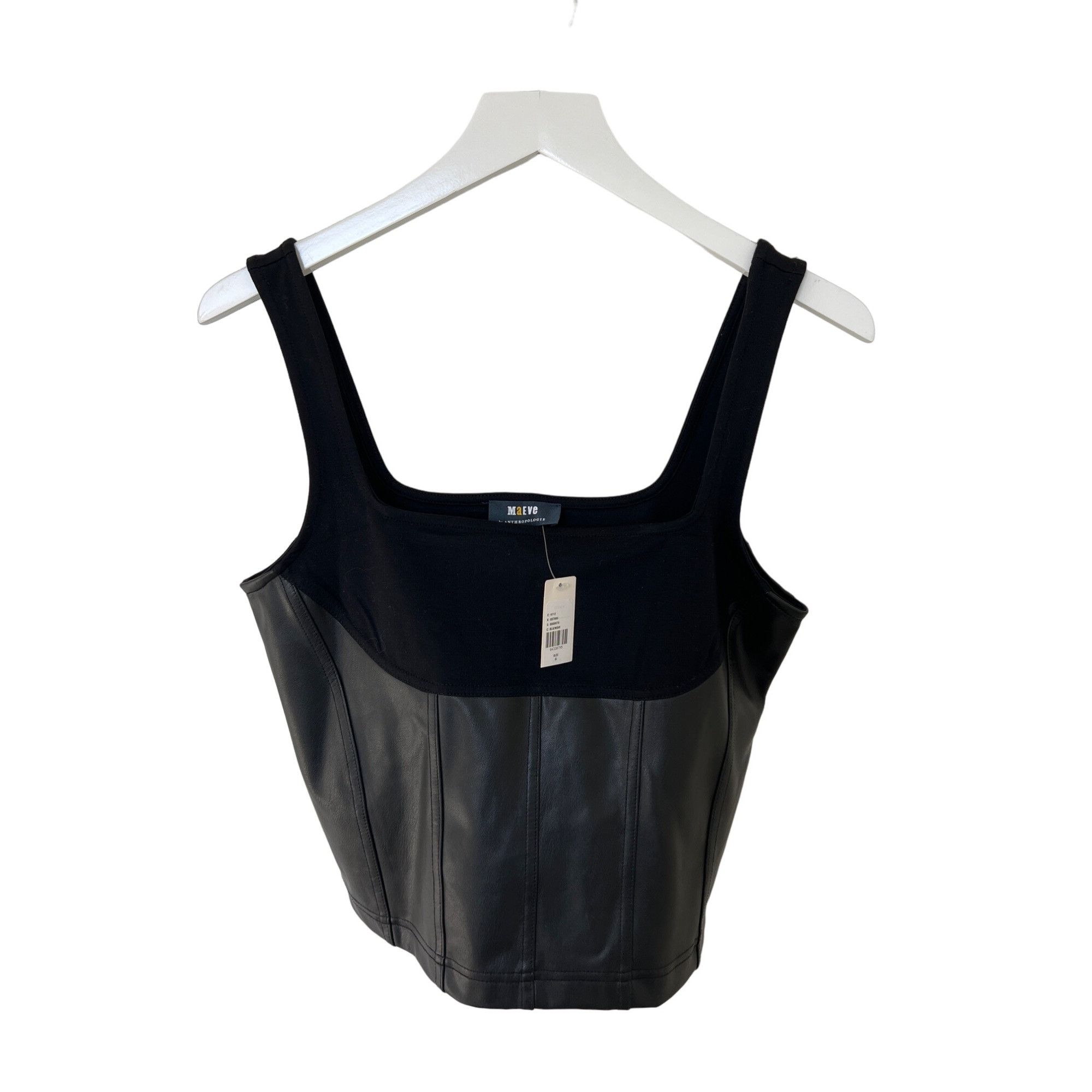 Anthropologie Maeve Black Faux Leather Corset Tank Top Size S / US 4 / IT 40 - 5 Thumbnail