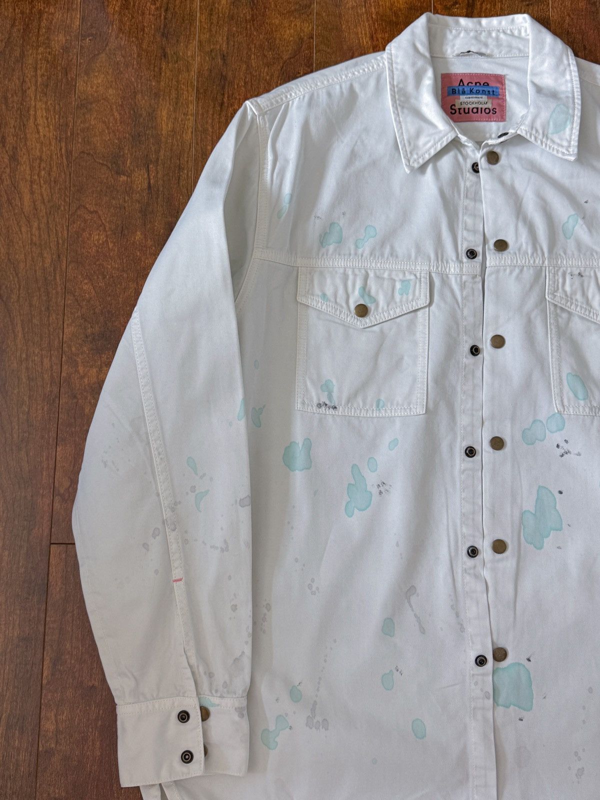 Acne Studios Acne Studios Splatter Painted White Denim Shirt Small Medium Size US S / EU 44-46 / 1 - 9 Thumbnail