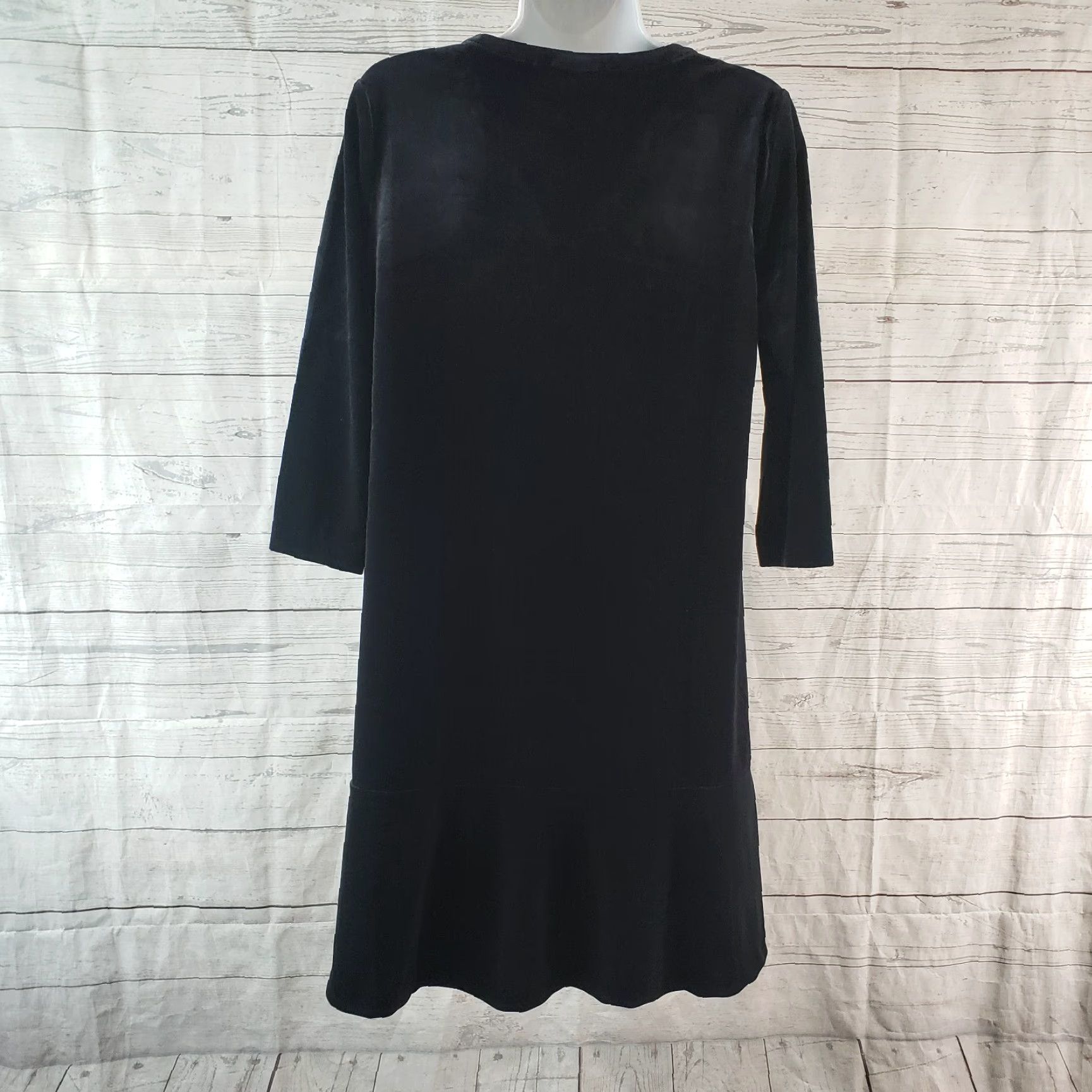 J. Jill J Jill Wearever Collection Womens Velvet Dress Sz Small Petite Black V-Neck Dress Short 3/4 Sleeve Pullover Size S / US 4 / IT 40 - 4 Thumbnail