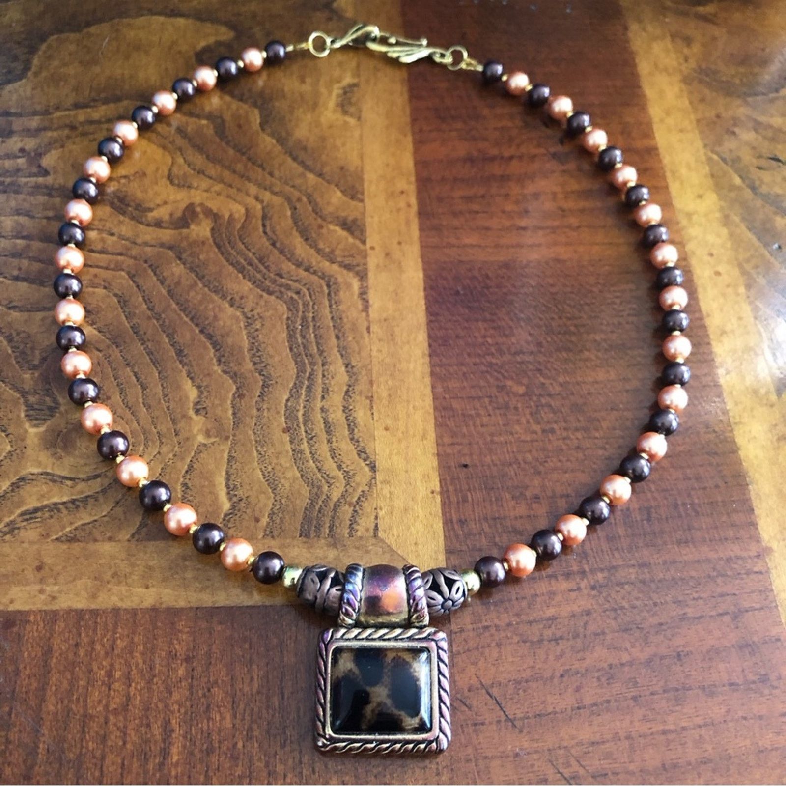 Handmade Handcrafted repurpose dome animal print glass Pearl necklace Size ONE SIZE - 10 Thumbnail