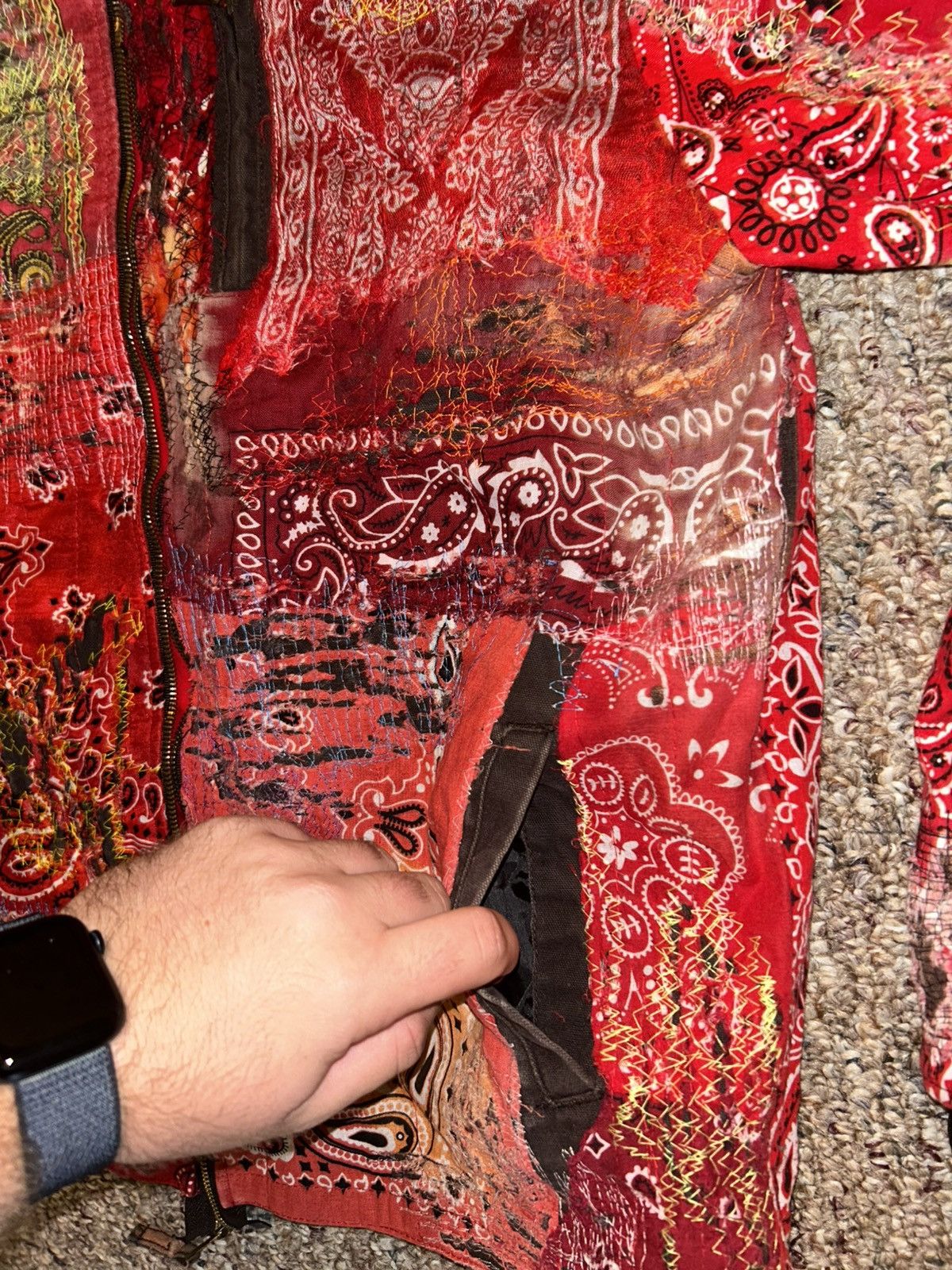 Other 1/1 Your World red bandana distressed repaired work jacket Size US M / EU 48-50 / 2 - 3 Thumbnail