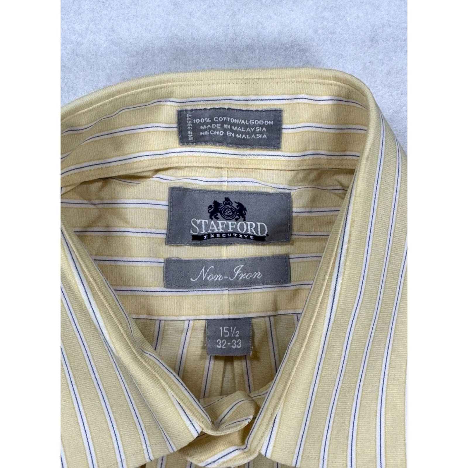 Stafford Stafford Dress Shirt Yellow 15.5 32/33 Non-Iron Button-Down French Cuff Regular Mens Shirt Size 42R - 4 Thumbnail