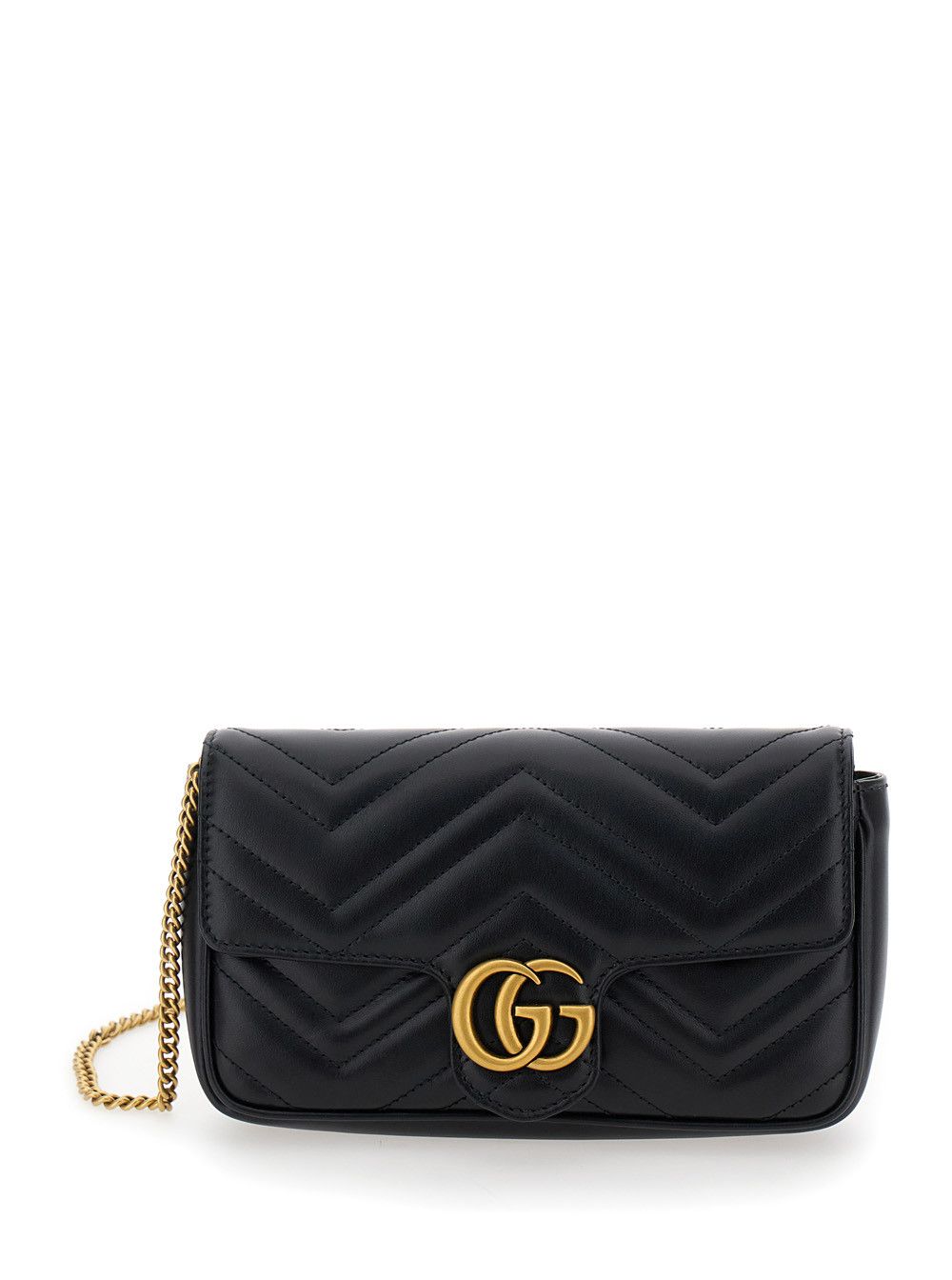Gucci Black Mini Shoulder Bag 'GG Marmont 2.0' with Double G in Chevron Leather for Women Size ONE SIZE - 1 Thumbnail