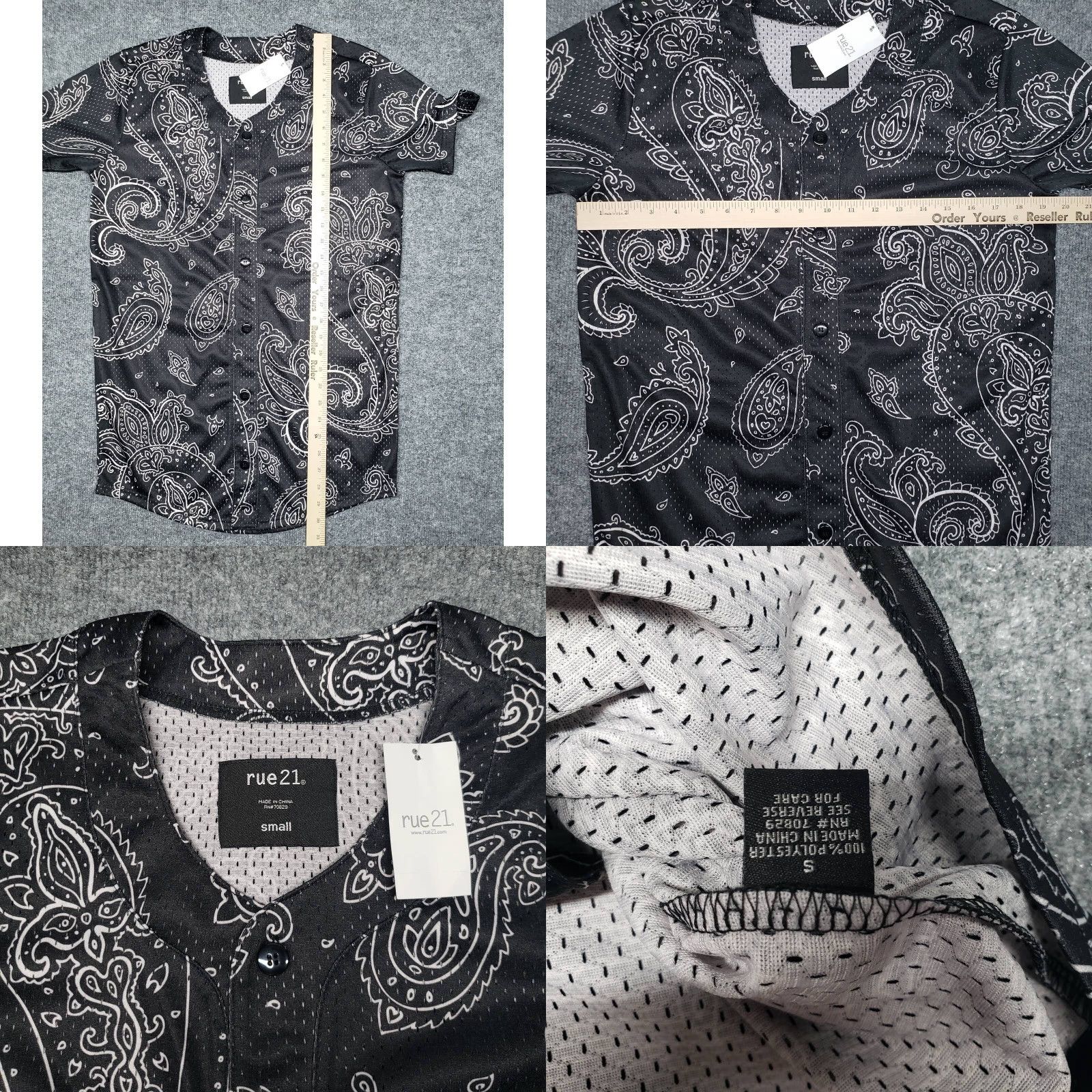 Vintage Rue21 Jersey Shirt Mens S Black Paisley Short Sleeve Button Up Collarless New Size US S / EU 44-46 / 1 - 8 Thumbnail
