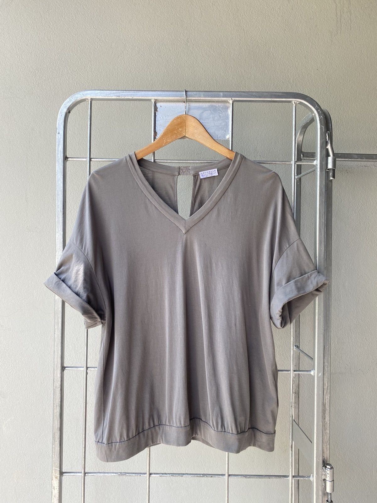 BRUNELLO CUCINELLI Taupe V-Neck Tee