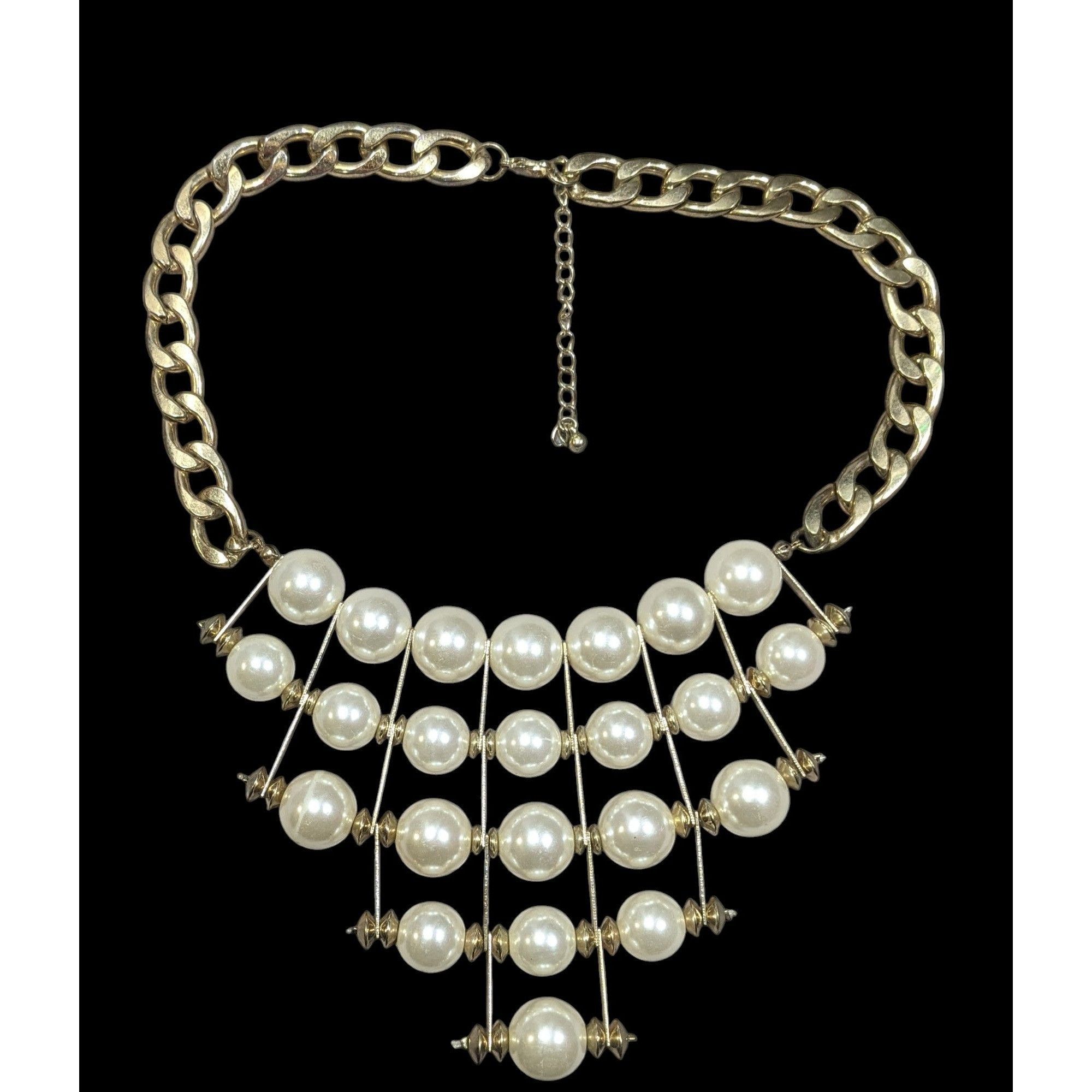 Other Vintage Art Deco Steampunk Faux Pearl Gold Tone Hinged Bib N Size ONE SIZE - 1 Thumbnail