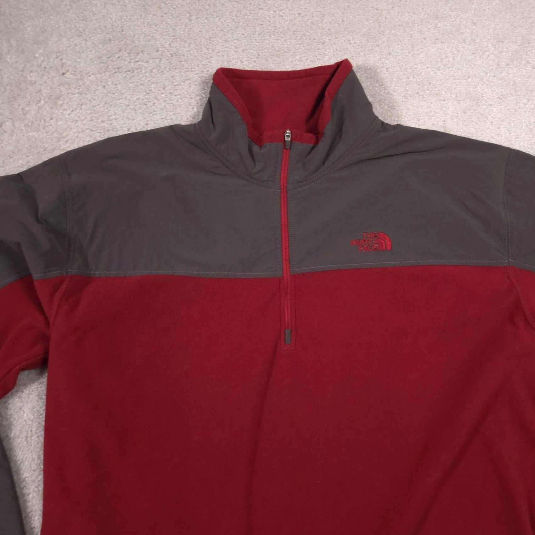 The North Face The North Face Pullover Mens XL Red Gray 1/4 Zip Fleece Hiking Top Outdoor Size US XL / EU 56 / 4 - 3 Thumbnail