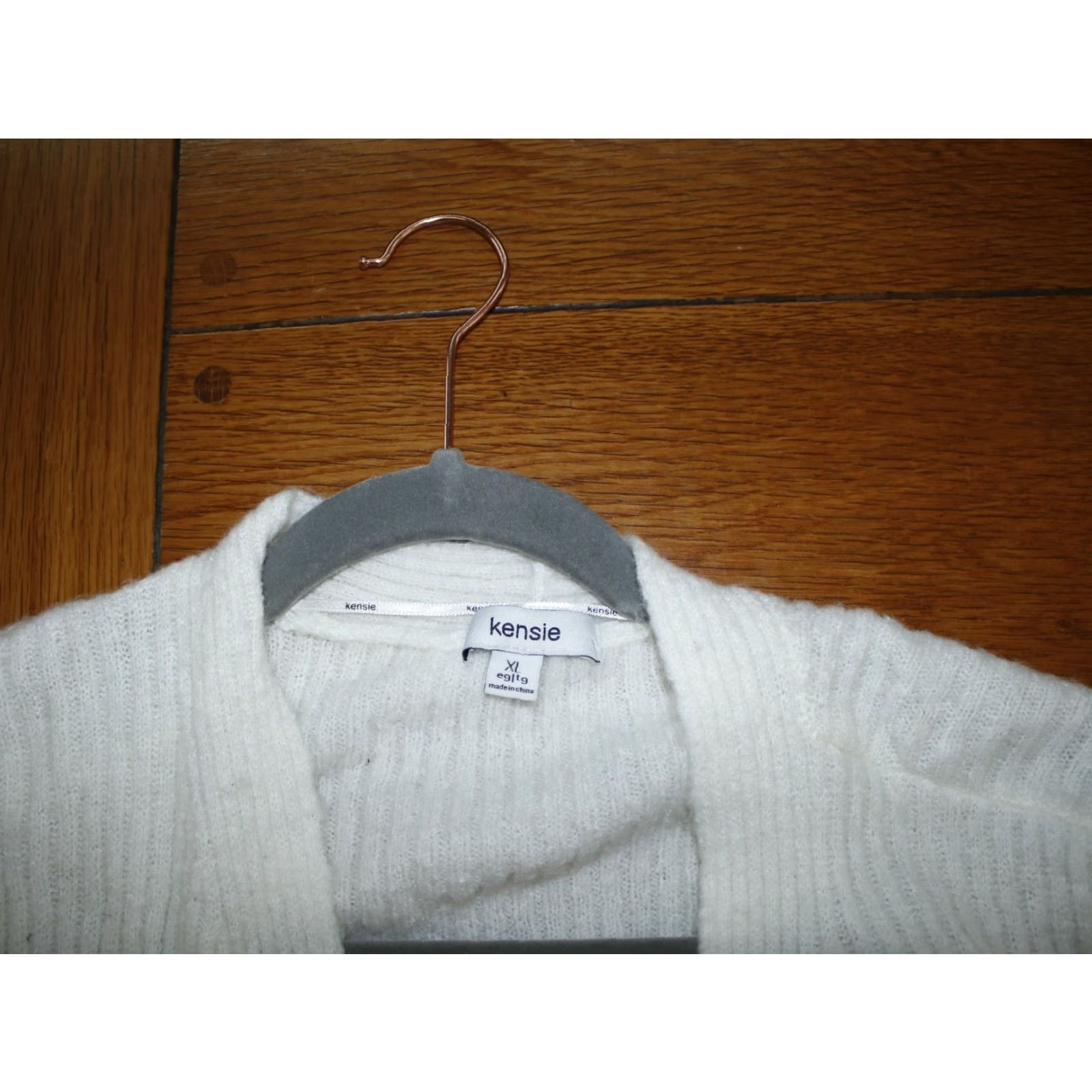 Vintage Kensie Knit Cardigan Ribbed Sweater Womens XL Ivory Roll Tab Sleeve Scoop Neck Knit Style Tight-Knit Cardigan Women Size XL / US 12-14 / IT 48-50 - 7 Thumbnail