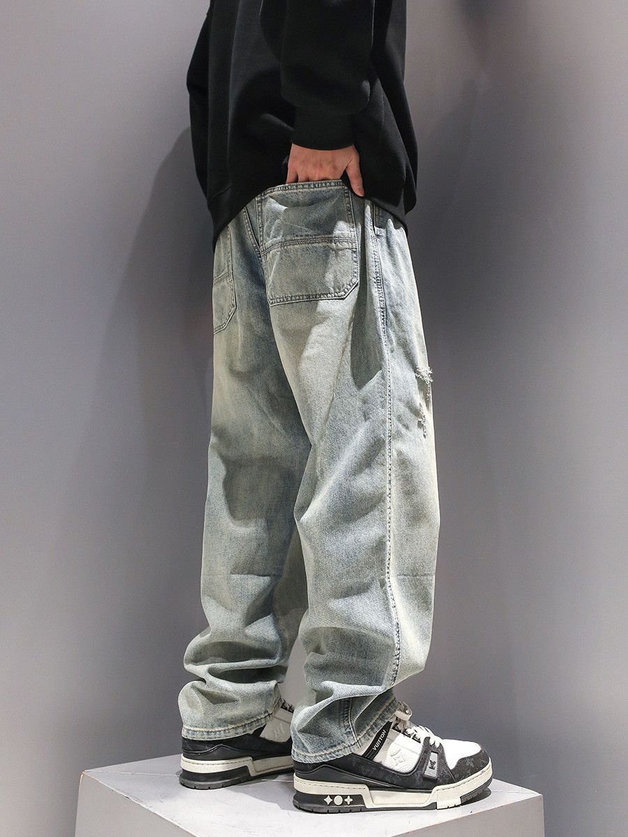 Japanese Brand Men's Japanese drawstring solid color ripped washed jeans Size US 32 / EU 48 - 5 Thumbnail