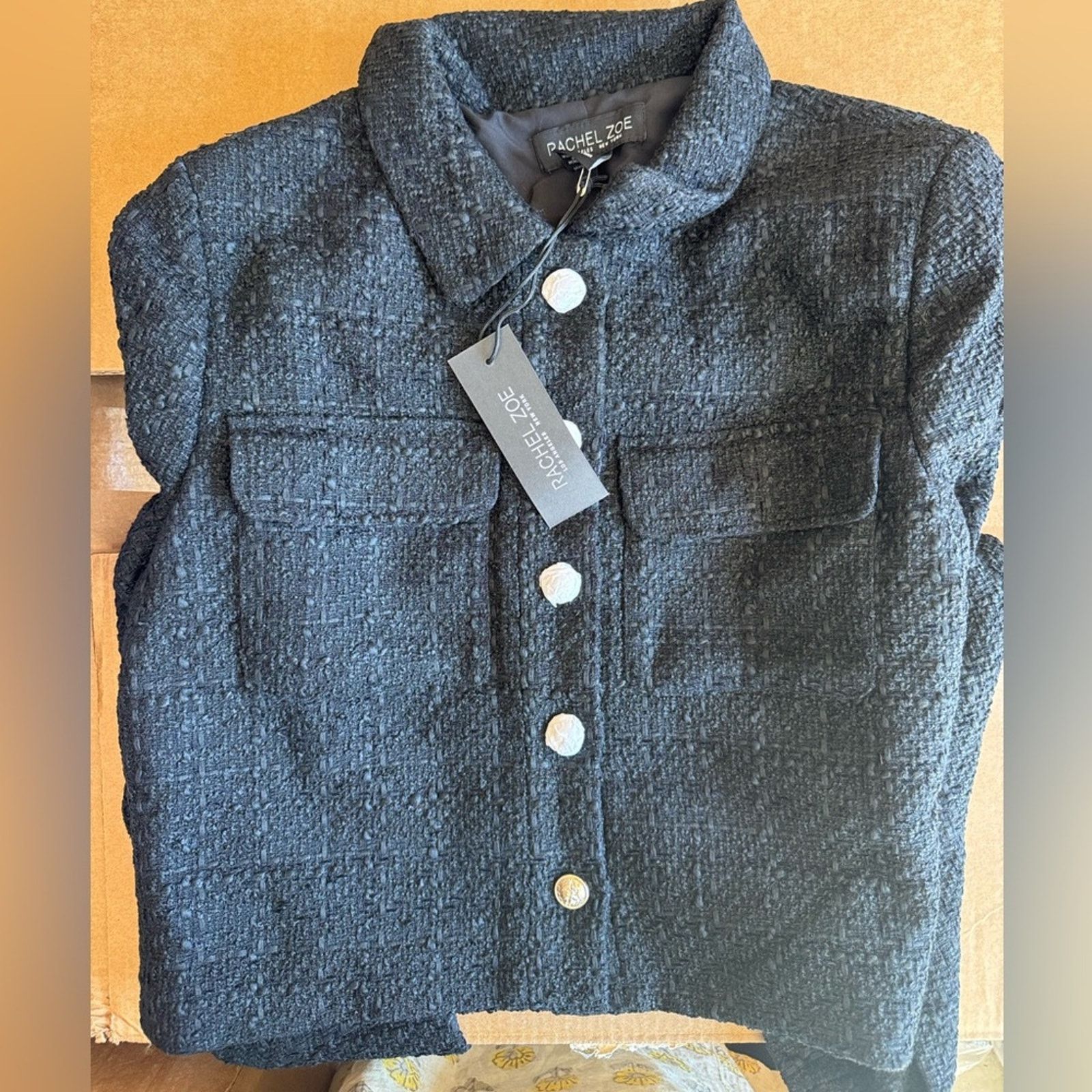 Rachel Zoe 🎉LAST‎ PIECE🎉 RACHEL ZOE Solid Boucle Crop Jacket Size L / US 10 / IT 46 - 2 Thumbnail