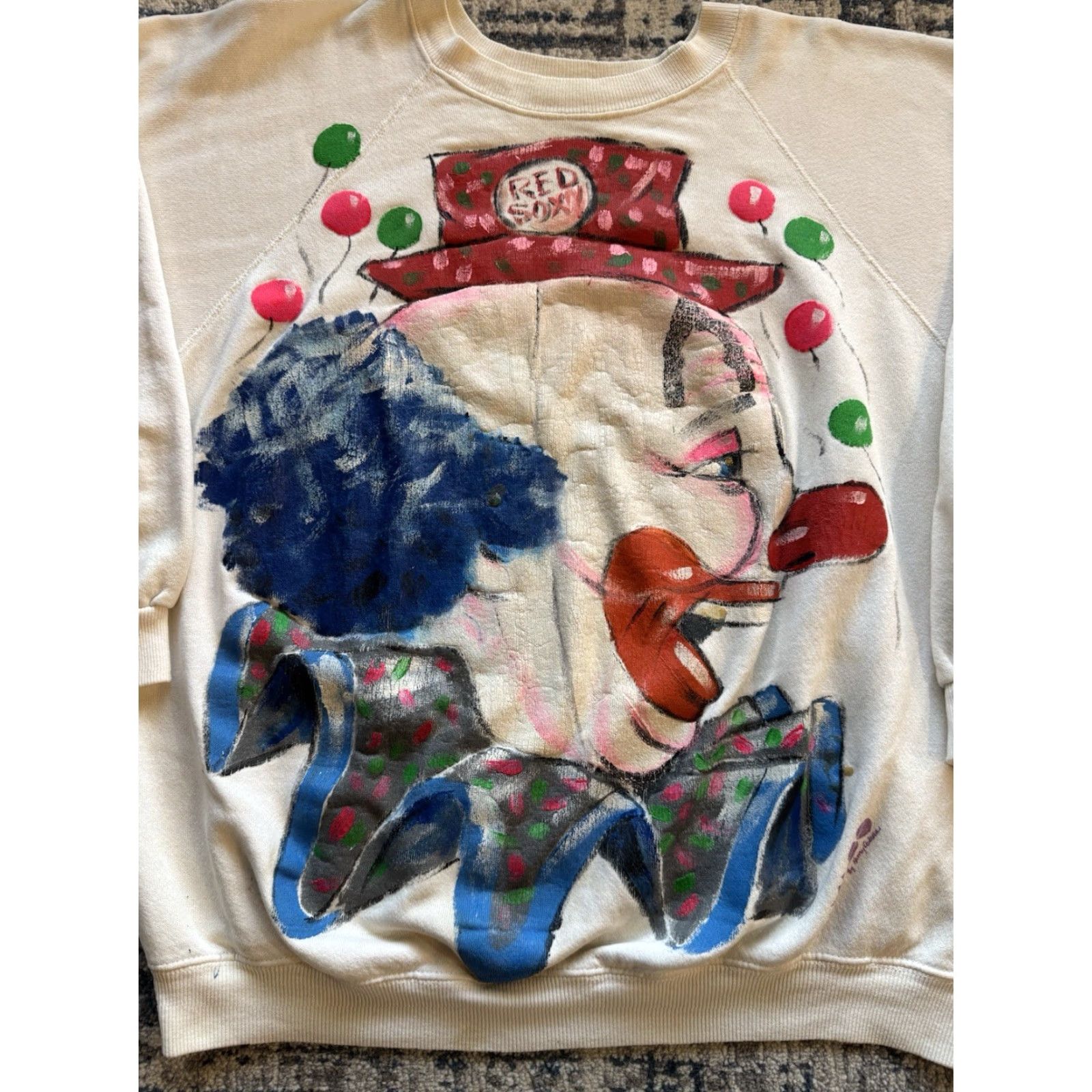 Hanes VINTAGE Hanes Sweatshirt Crew Neck XL Men 80s Clown Red Sox Hand Painted Graphic Print White 24x26 Size US XL / EU 56 / 4 - 2 Thumbnail