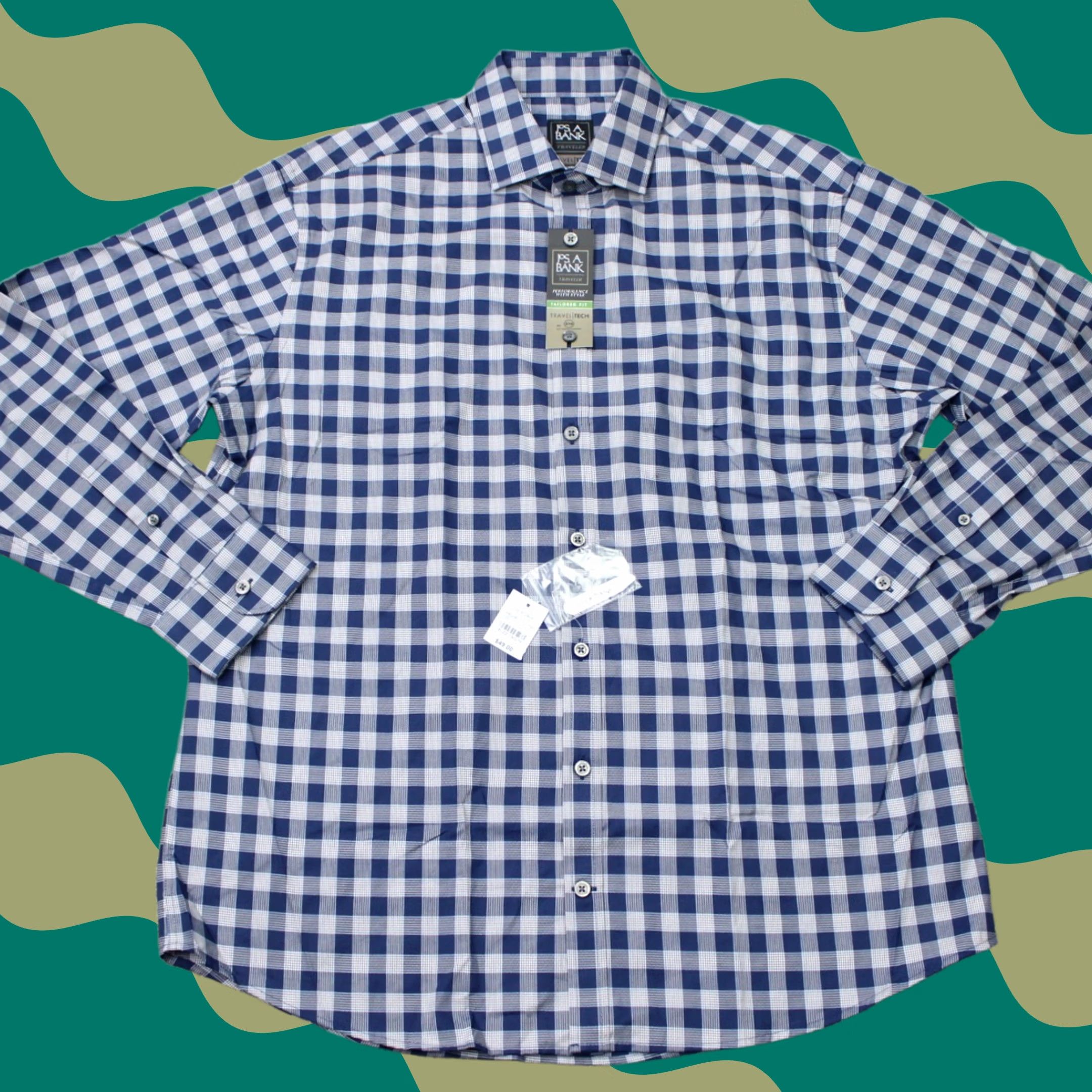 Jos. A. Bank Jos. A. Bank Shirt Mens Large Blue TravelTech Tailored Fit Button-Up Long Sleeve Cotton Plaid NWT Size US L / EU 52-54 / 3 - 1 Thumbnail