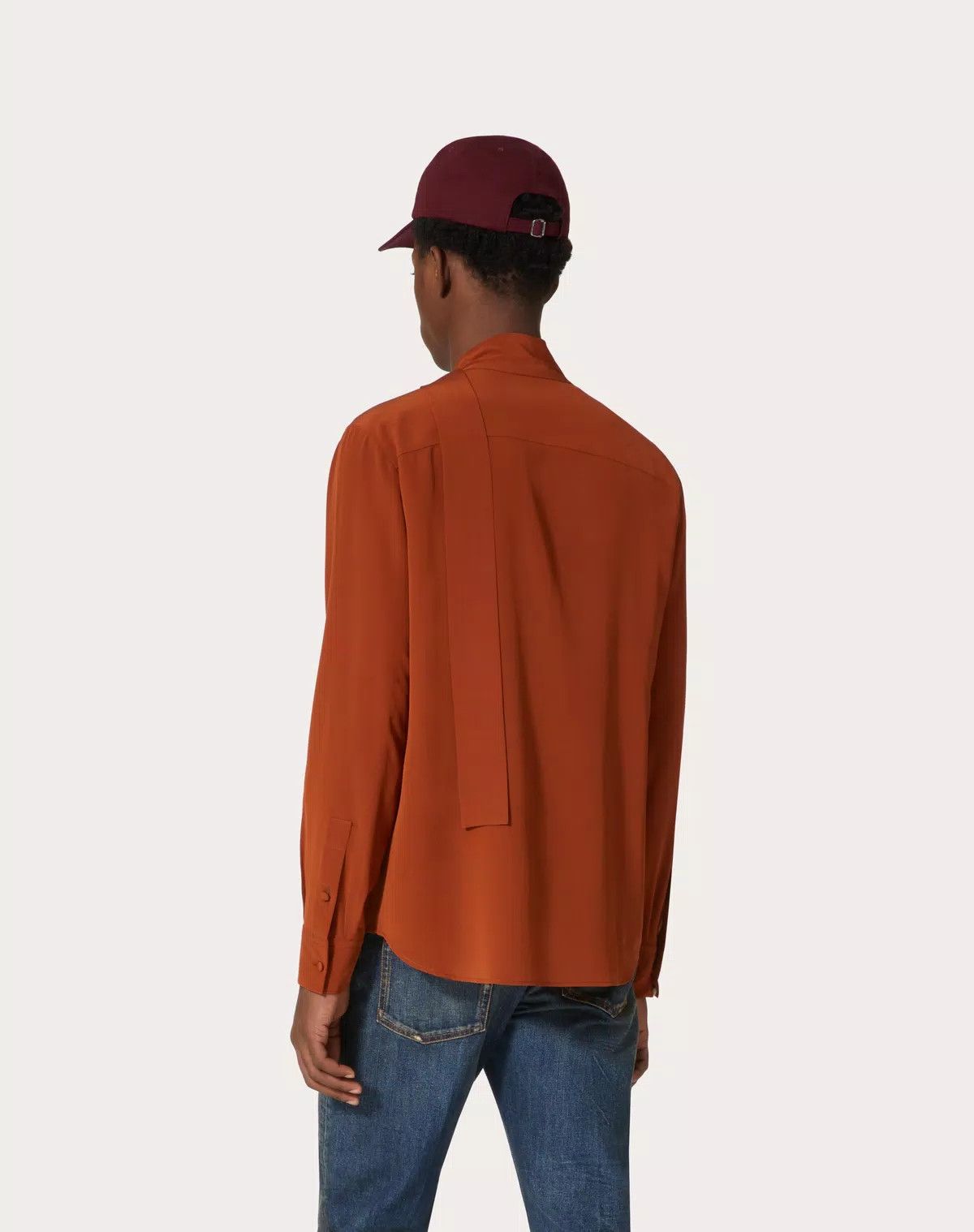 Valentino oc11z0725 Washed Silk Shirt With Neck Tie in Orange Size US XL / EU 56 / 4 - 5 Thumbnail