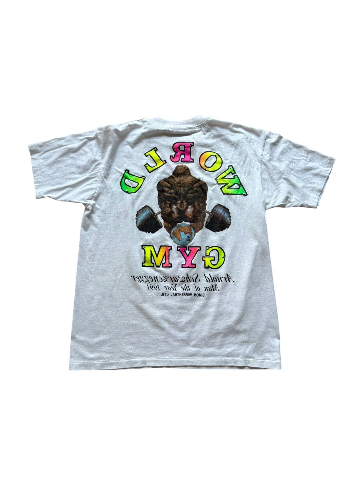 Vintage *RARE* VINTAGE 1991 90s WORLD GYM T-SHIRT ARNOLD GORILLA Size US L / EU 52-54 / 3 - 11 Thumbnail