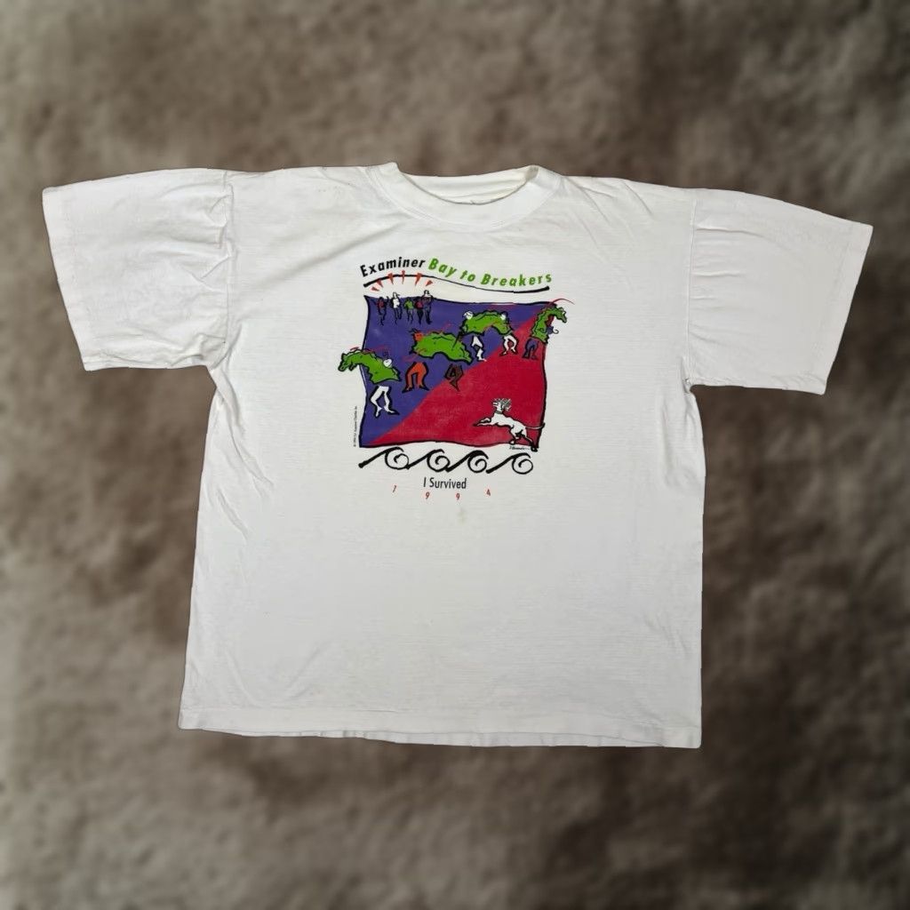 Vintage VINTAGE Examiner Bay To Breakers I Survived T-Shirt 90s 1994 L White Men Short Sleeve Round Neck Cotton USA 90s Mens Size US L / EU 52-54 / 3 - 1 Thumbnail